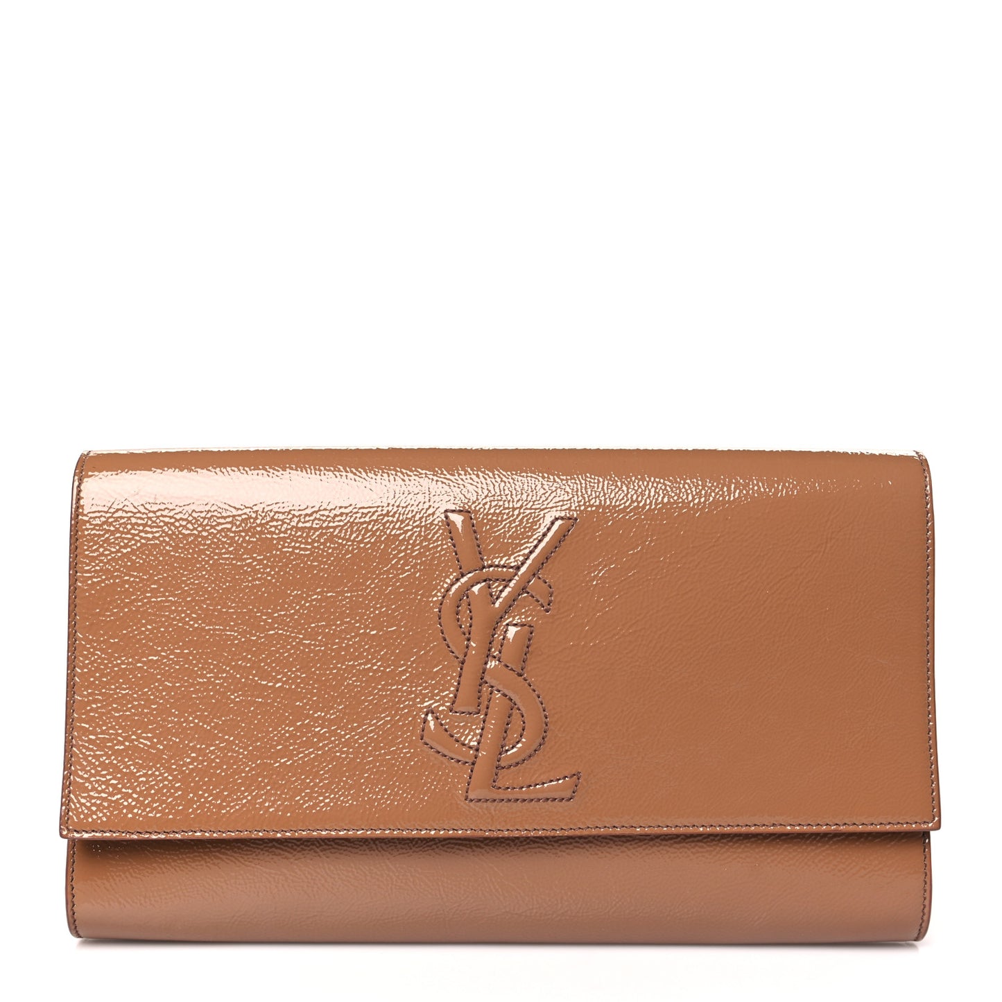 Textured Patent Monogram Large Belle De Jour Clutch Tobacco