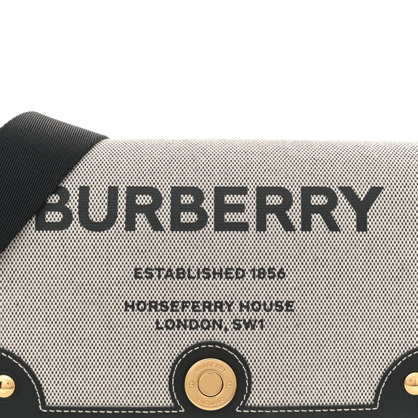 Canvas Horseferry Print Note Crossbody Bag Grey Black