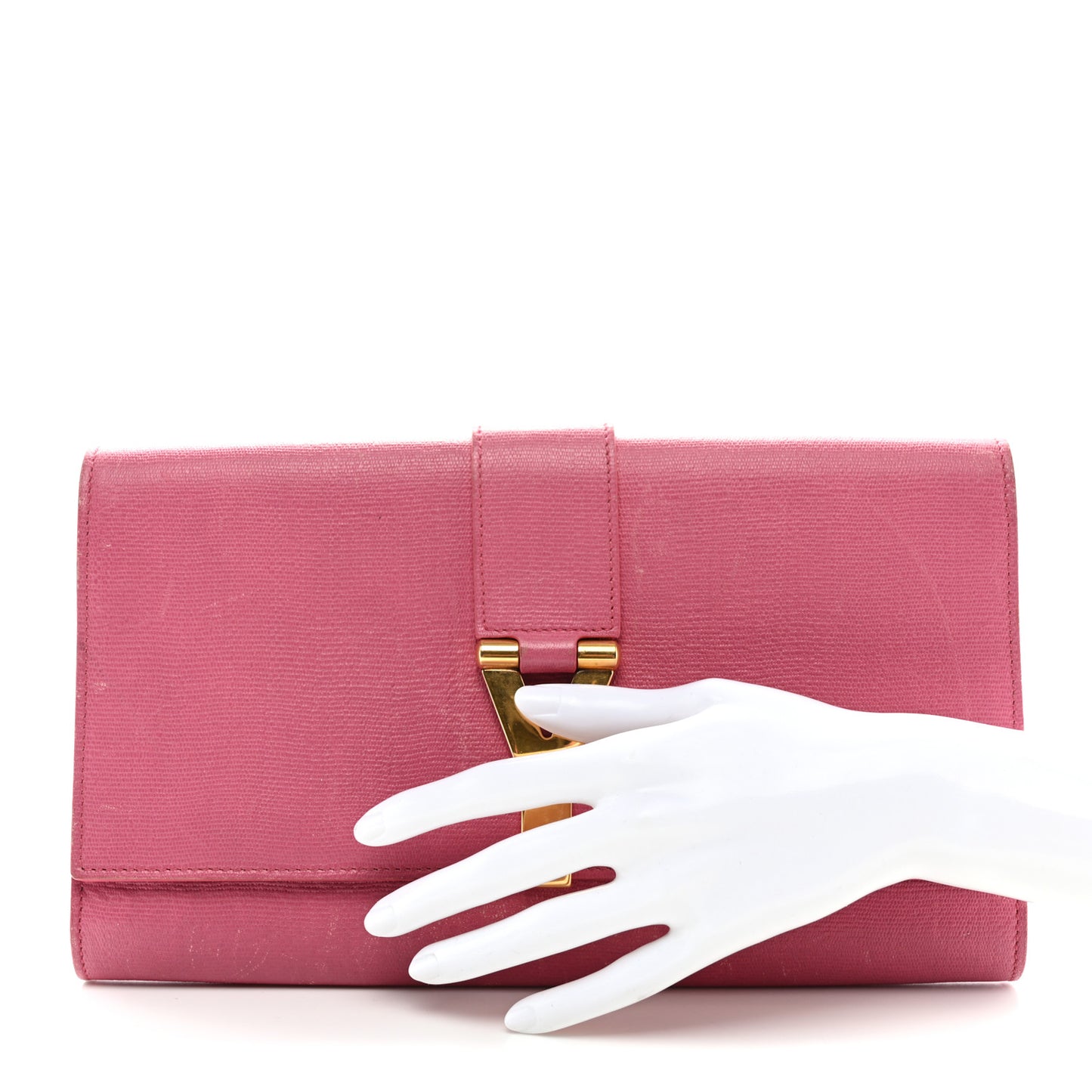 Textured Calfskin Y Ligne Clutch Fuchsia