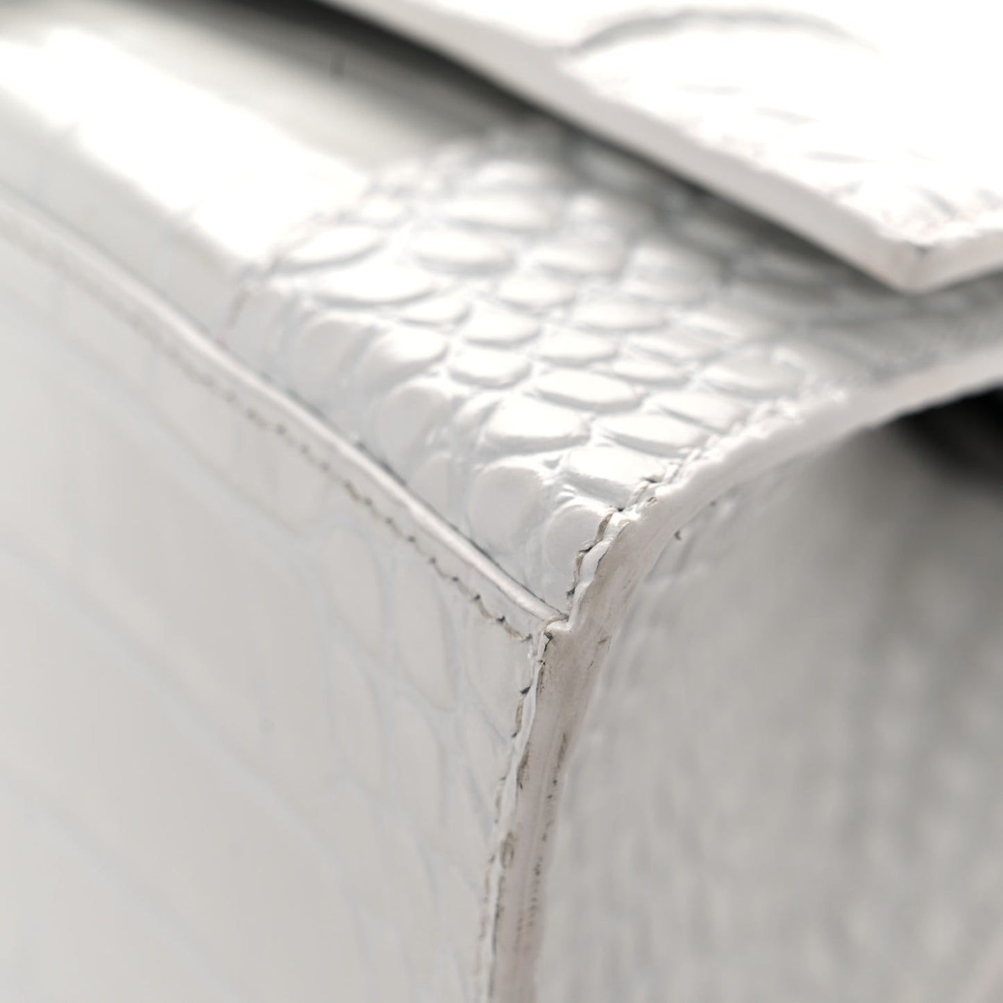 Calfskin Crocodile Embossed Small Hourglass Top Handle Bag White