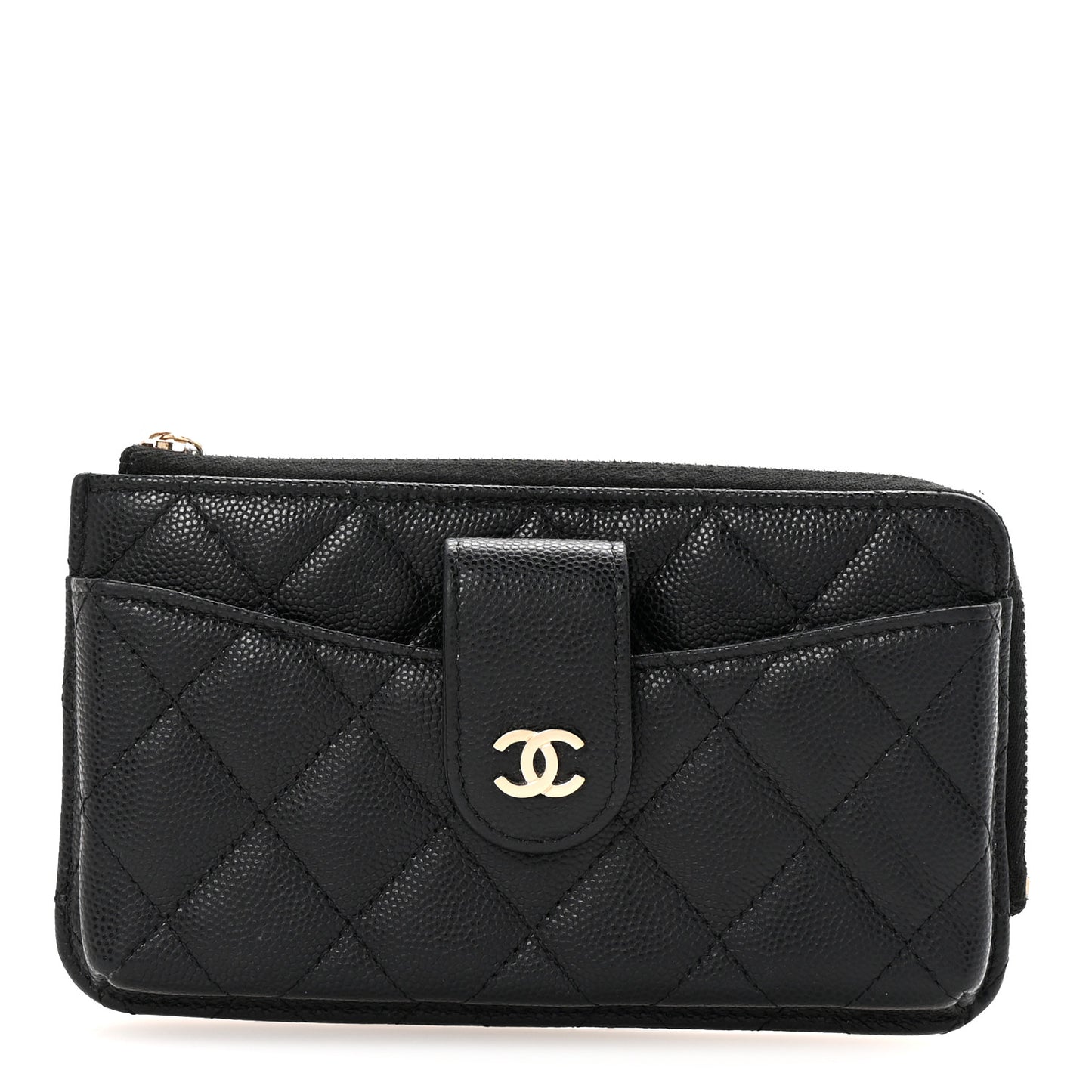 Caviar Quilted Phone Holder Zip Clutch Black