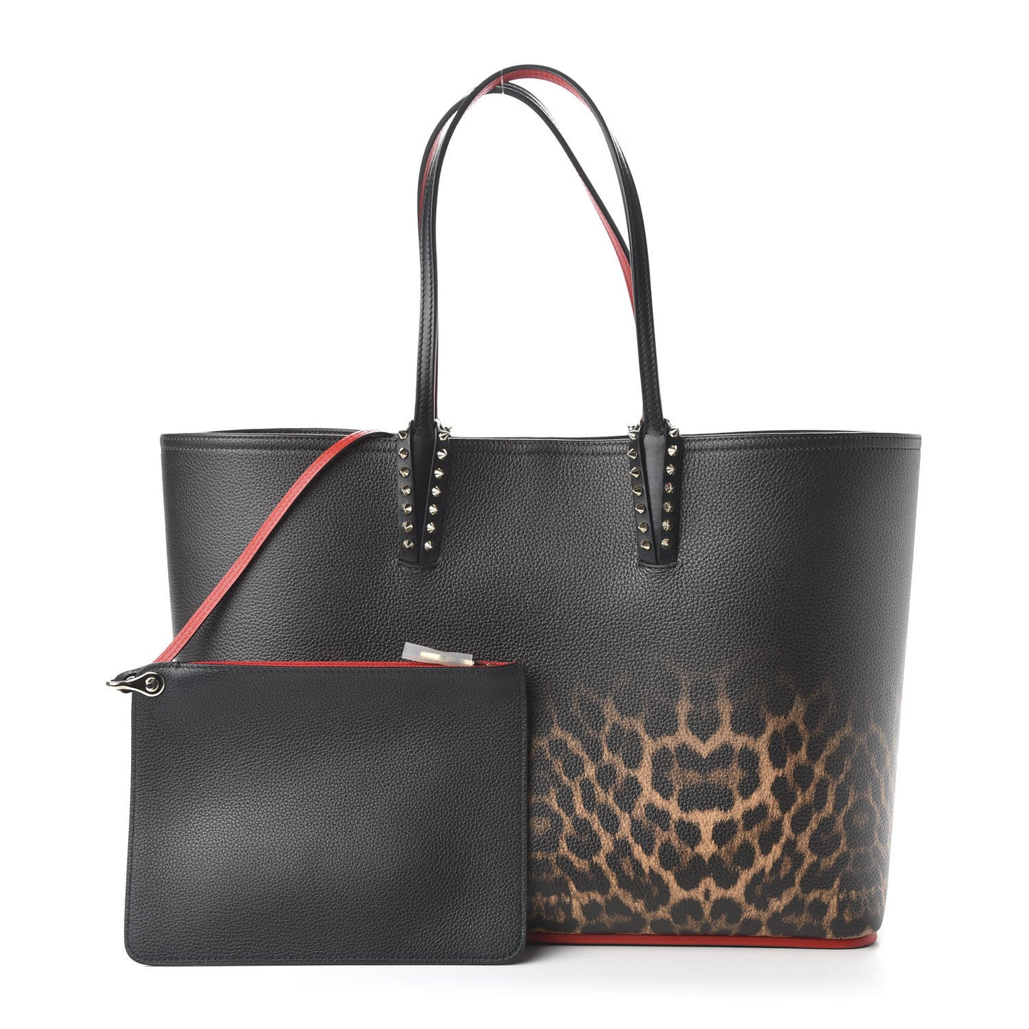 Calfskin Degrade Leopard Print Spikes East West Cabata Tote Black Multi