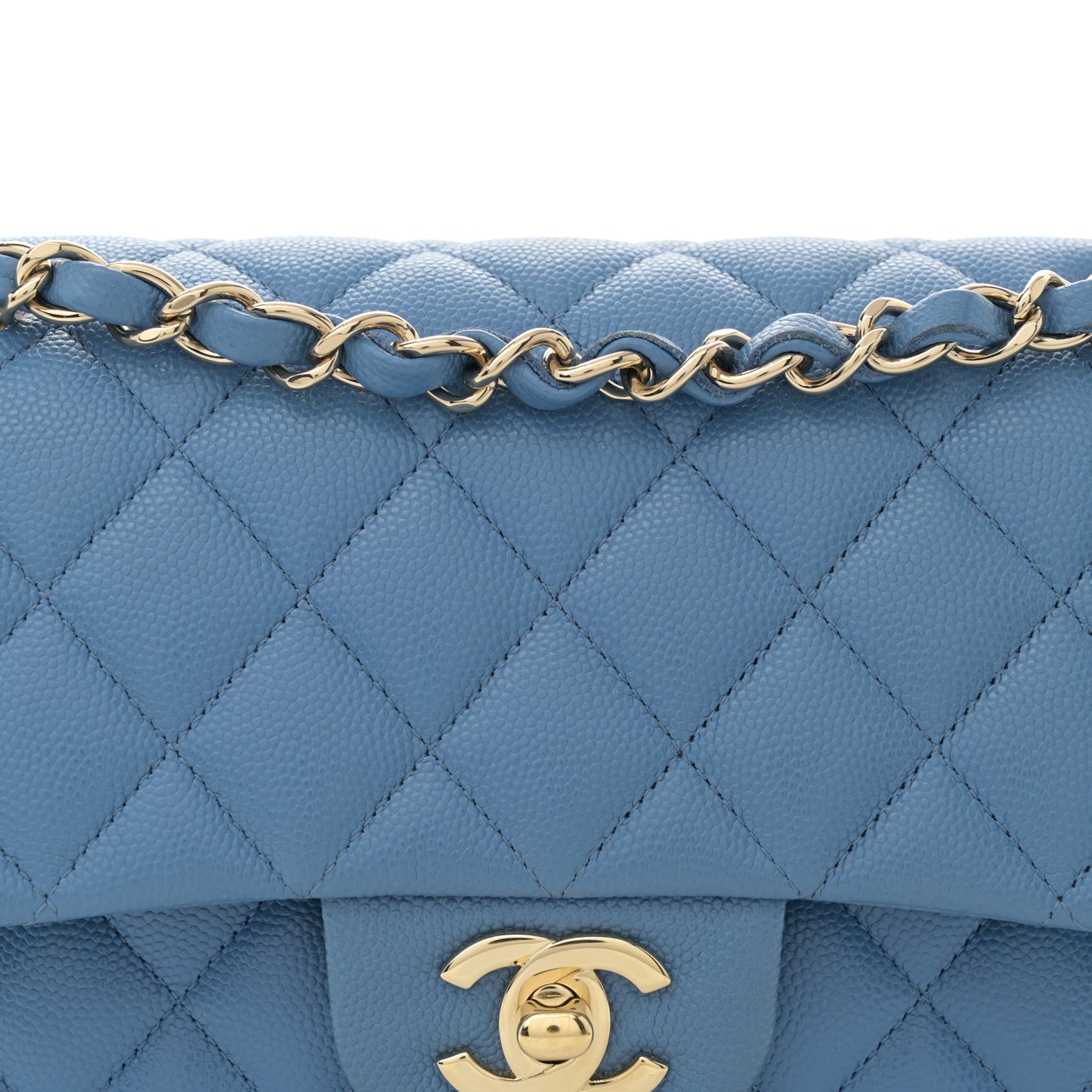 Caviar Quilted Small Double Flap Blue