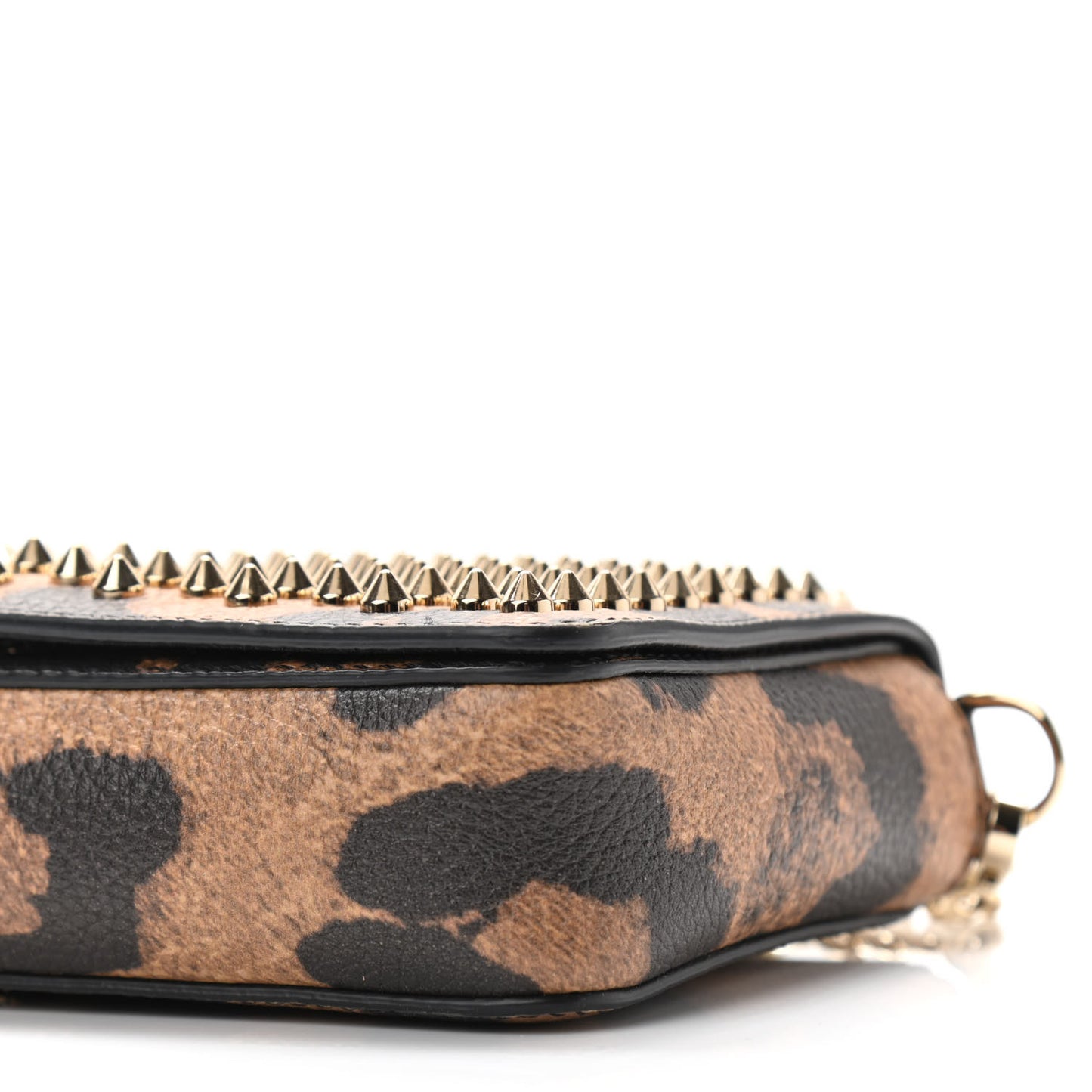 Calfskin Empire Leopard Spiked Zoompouch Crossbody Brown Gold