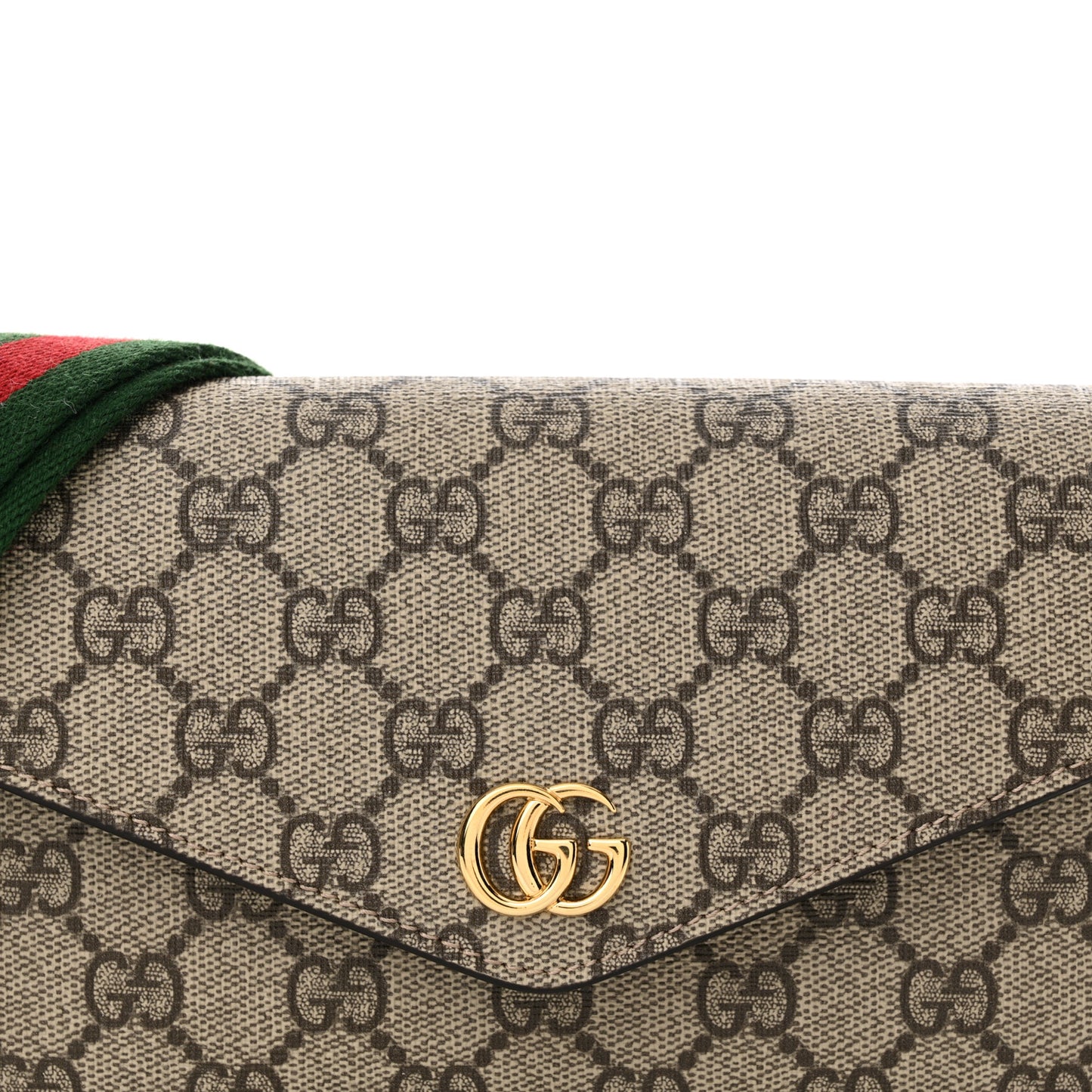 GG Supreme Monogram Textured Dollar Calfskin Web Mini Ophidia Envelope Shoulder Bag Beige Ebony