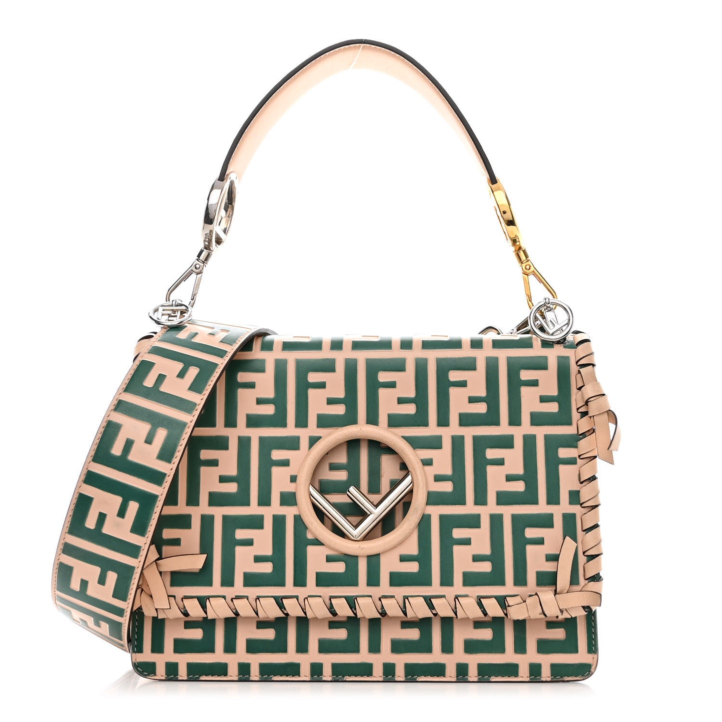 Vitello Century F is Fendi Whipstitch Threads FF Embossed Kan I Shoulder Bag Plaster Giada