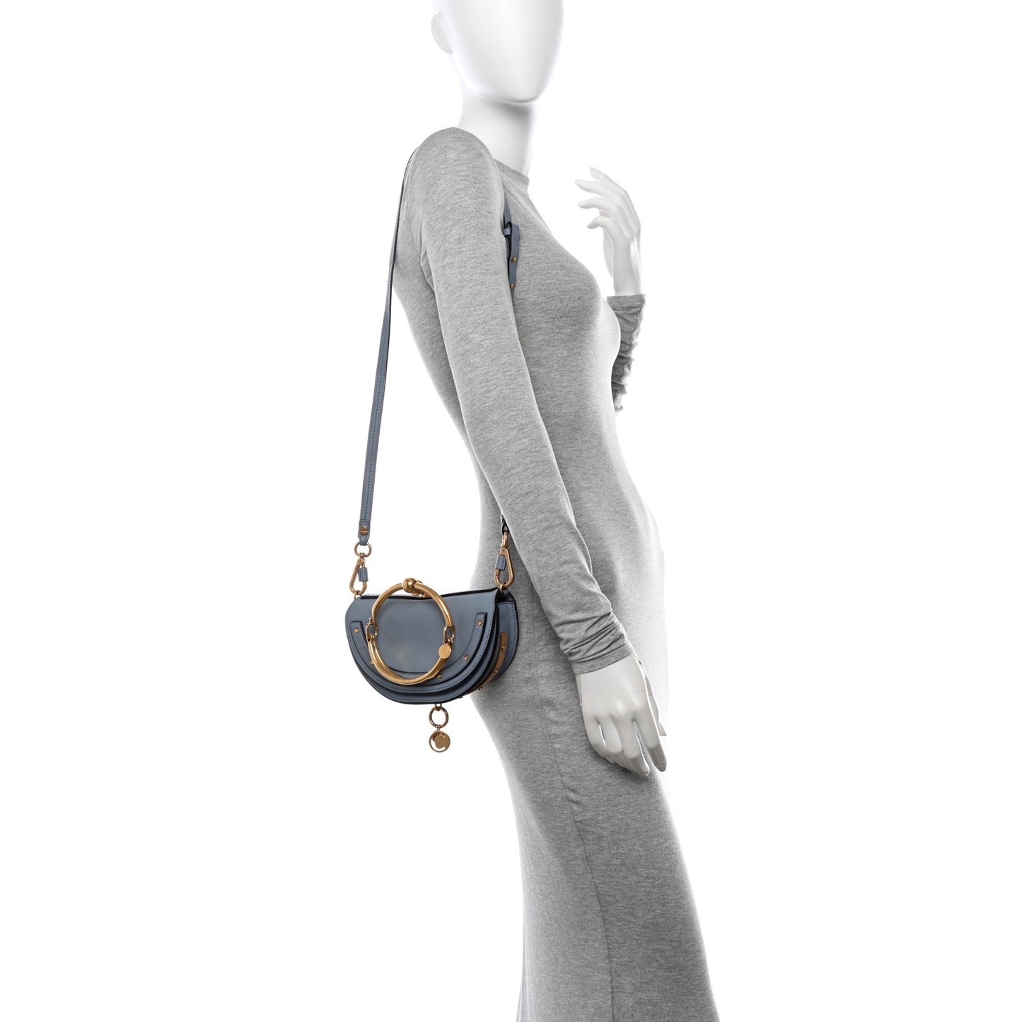 Calfskin Small Nile Bracelet Minaudiere Bag Washed Blue