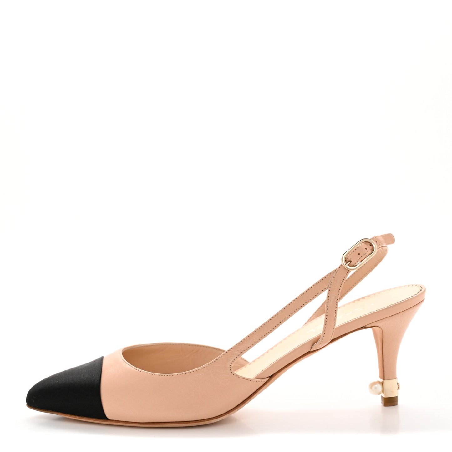 Lambskin Satin Cap Toe CC Slingback Heels 40 Beige Black