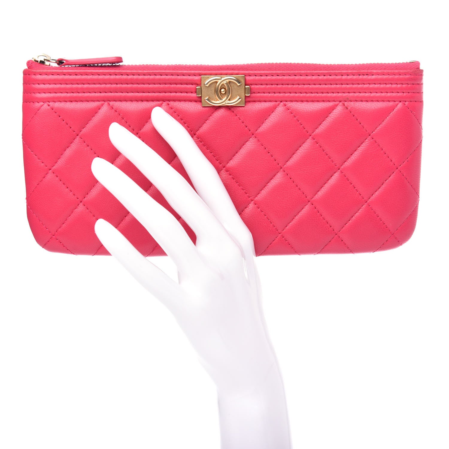 Chanel Lambskin Quilted Small Boy Zipped Pouch Dark Pink 2 of 8