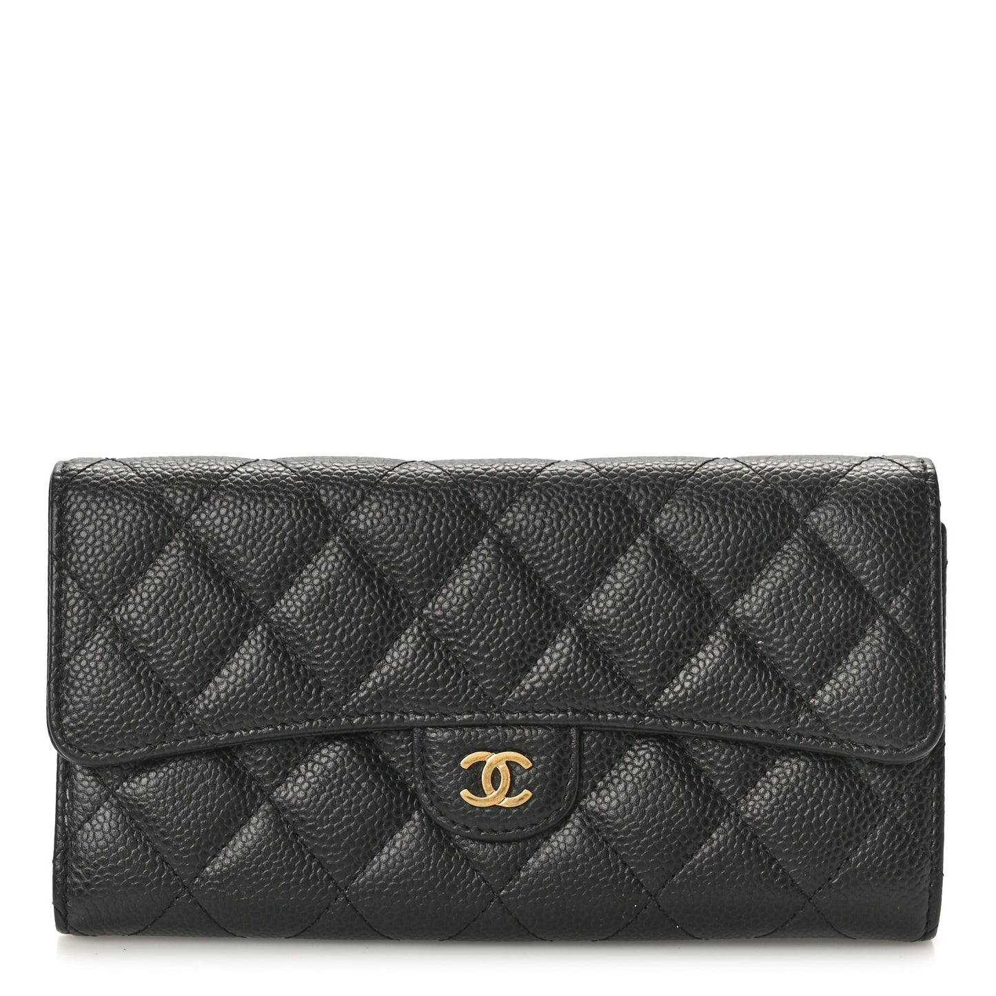 Caviar Quilted Large Gusset Flap Wallet Black