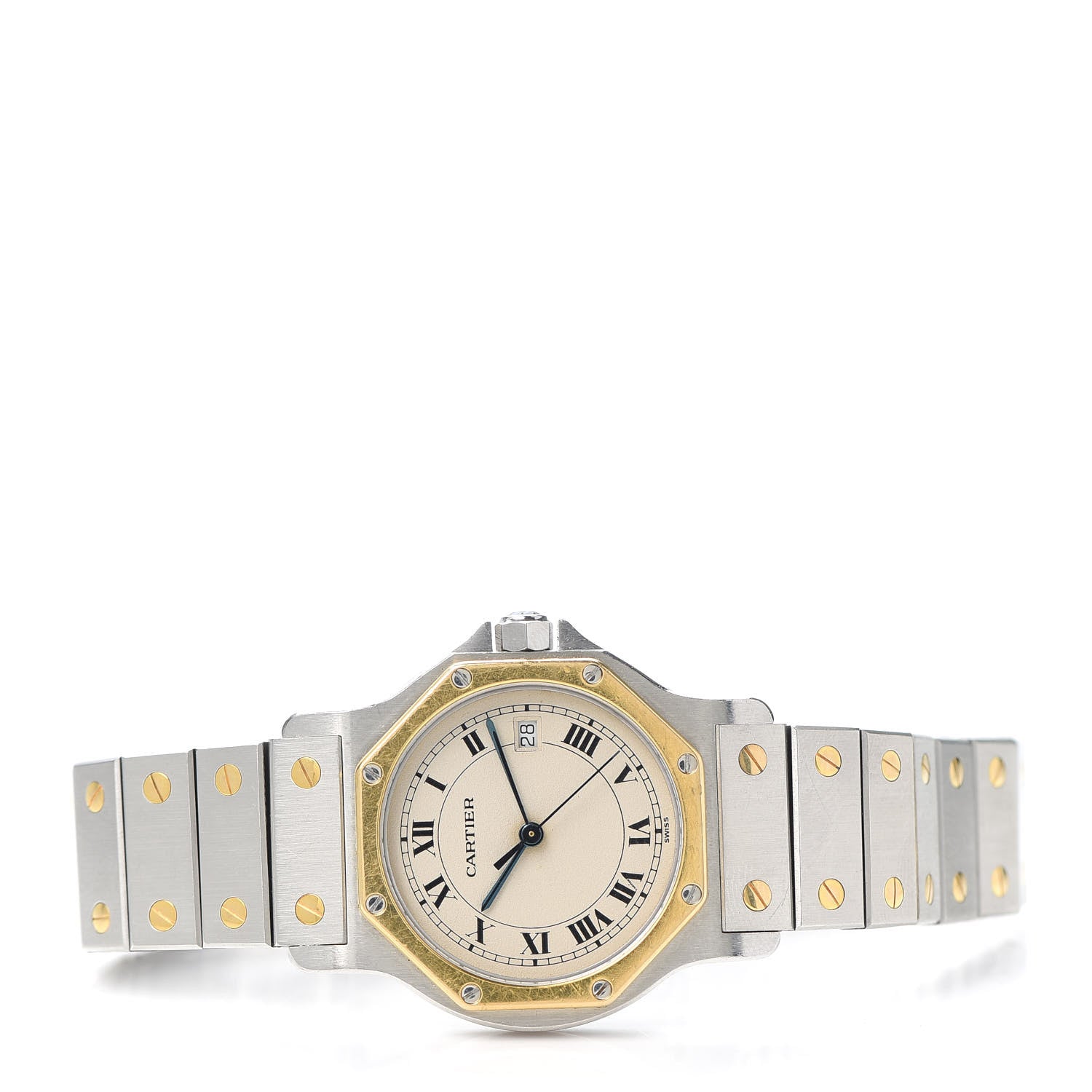 Cartier Stainless Steel 18K Yellow Gold 29mm Santos Octagon Quartz Watch 2 of 4