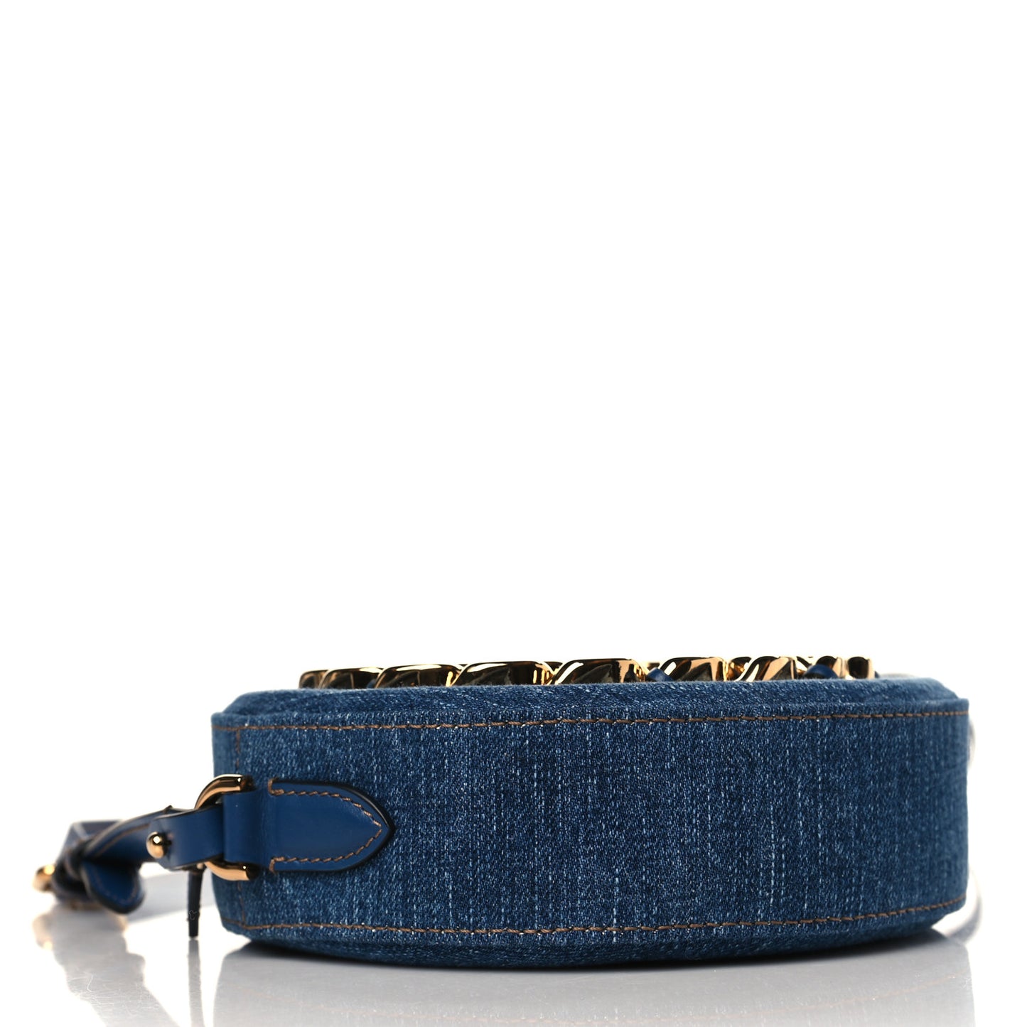Denim Mini La Medusa Chain Round Crossbody Bag Navy Blue