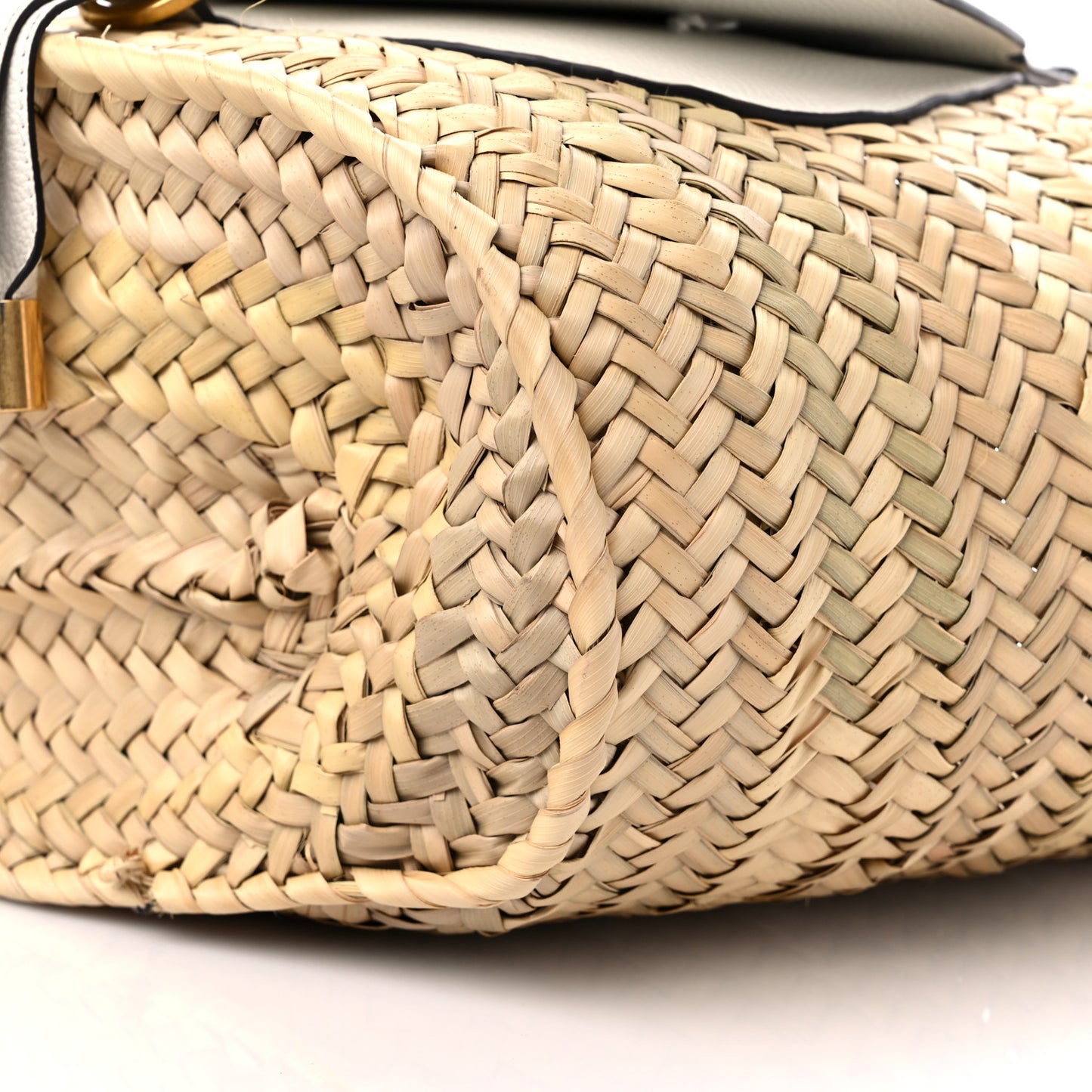 Raffia Grain Calfskin Medium Marcie Basket White