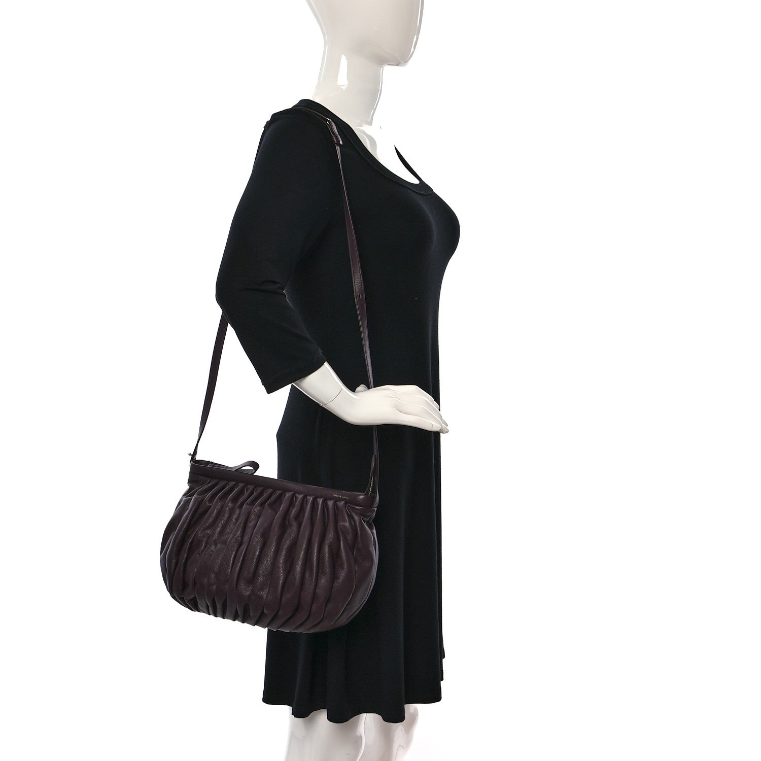 Mansur Gavriel Calfskin Pleated Balloon Bag Eggplant 2 of 11