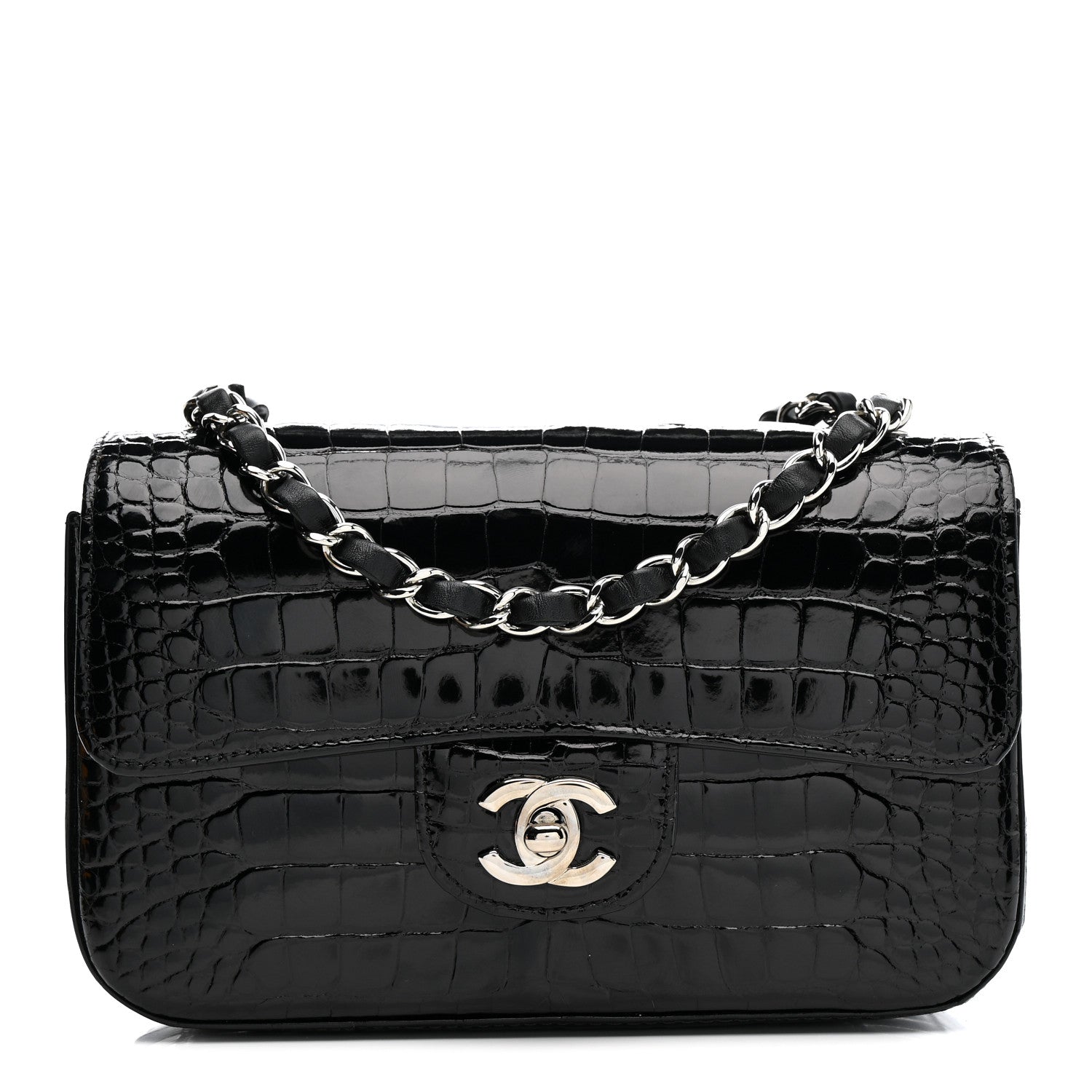 Chanel Shiny Alligator Mini Rectangular Flap Black 1779381