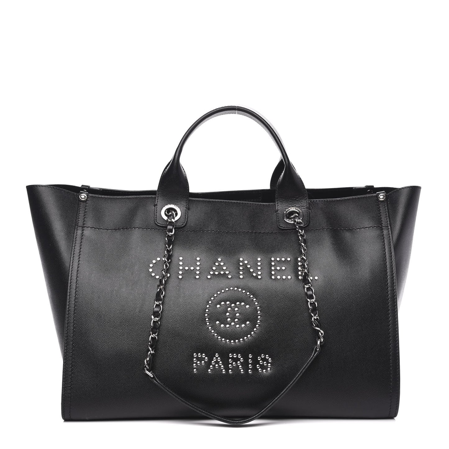 Caviar Medium Studded Deauville Tote Black