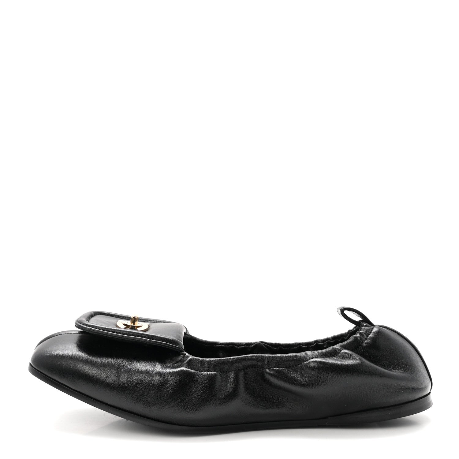靴 CHANEL Black Leather Ballet Flats 37 Chanel Lambskin CC Turnlock Ballerina Flats 37 Black 1889095