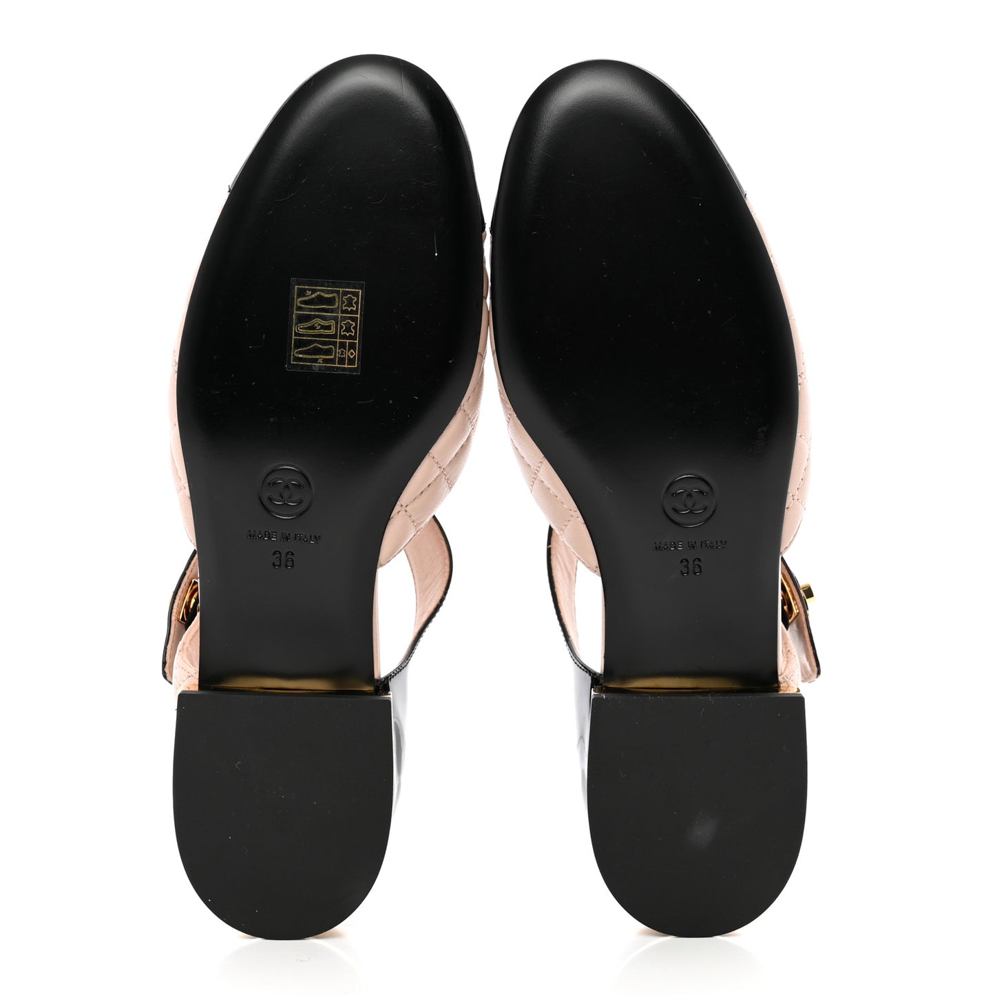 Patent Lambskin Quilted Cap Toe Ballerina Flats 36 Beige Black