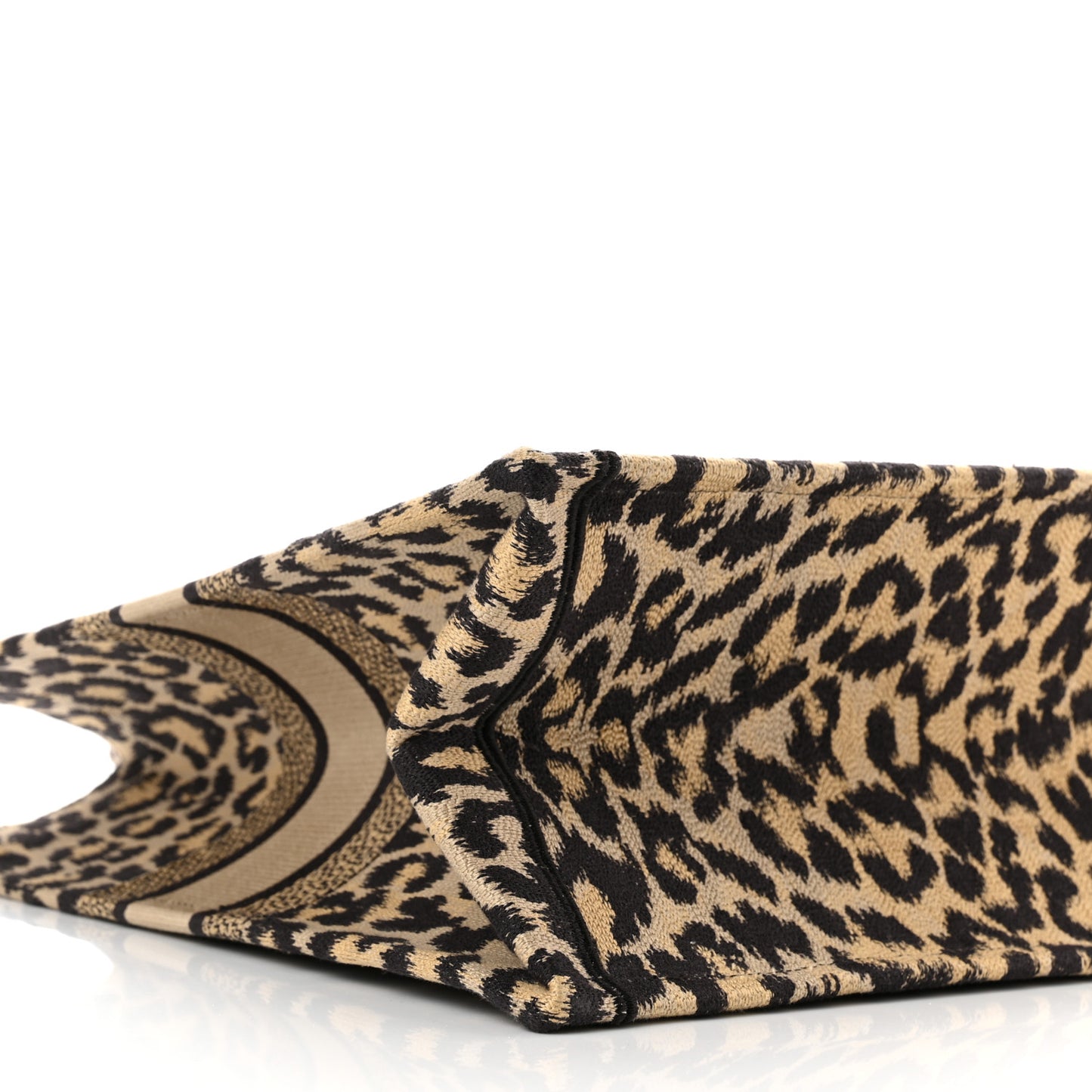 Canvas Mizza Embroidered Large Leopard Book Tote Beige