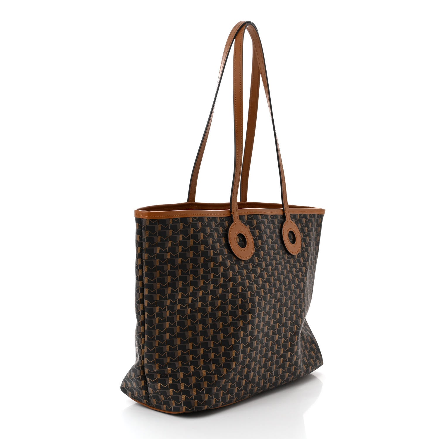 Moynat Grained Calfskin Canvas 1920 Oh! Tote Ruban MM Carbon Bronze Cognac 3 of 10