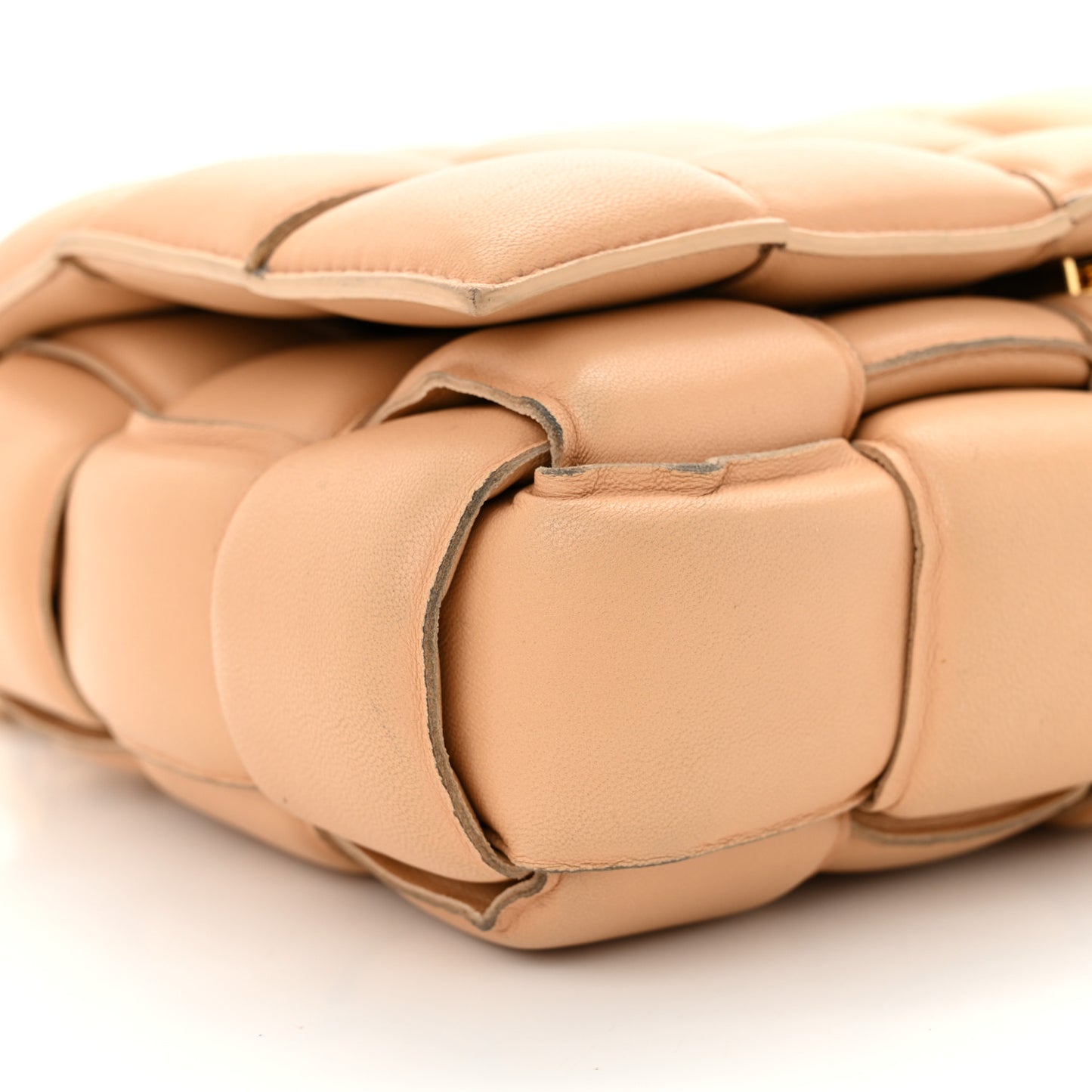 Lambskin Maxi Intreccio Padded Chain Cassette Crossbody Bag Almond