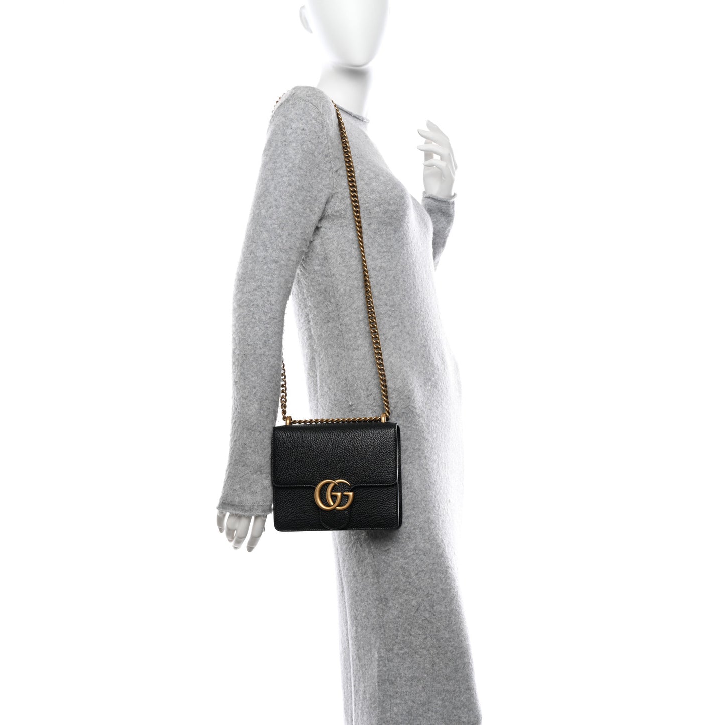 Calfskin Small GG Marmont Chain Shoulder Bag Black