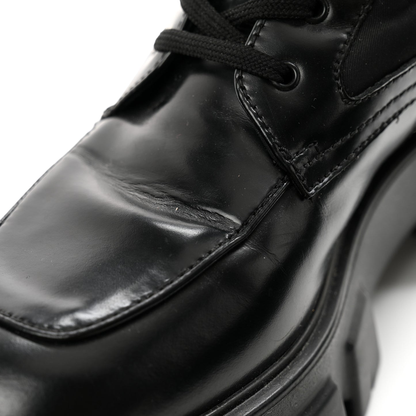Vitello Lux Nylon Metal Triangle Logo Monolith Pouch Pocket 55mm Tall Combat Boots 38.5 Black
