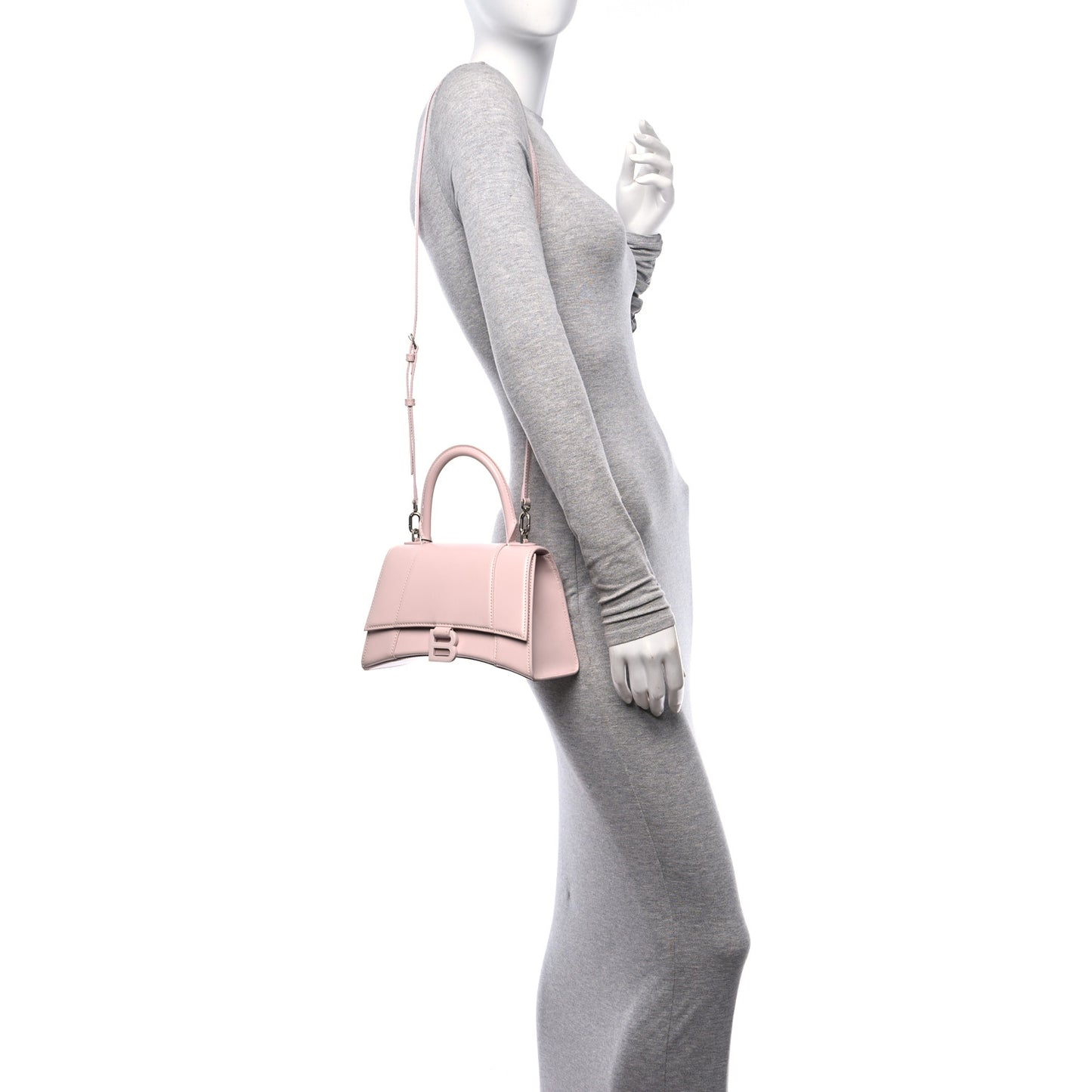 Shiny Box Calfskin Small Hourglass Top Handle Bag Light Rose