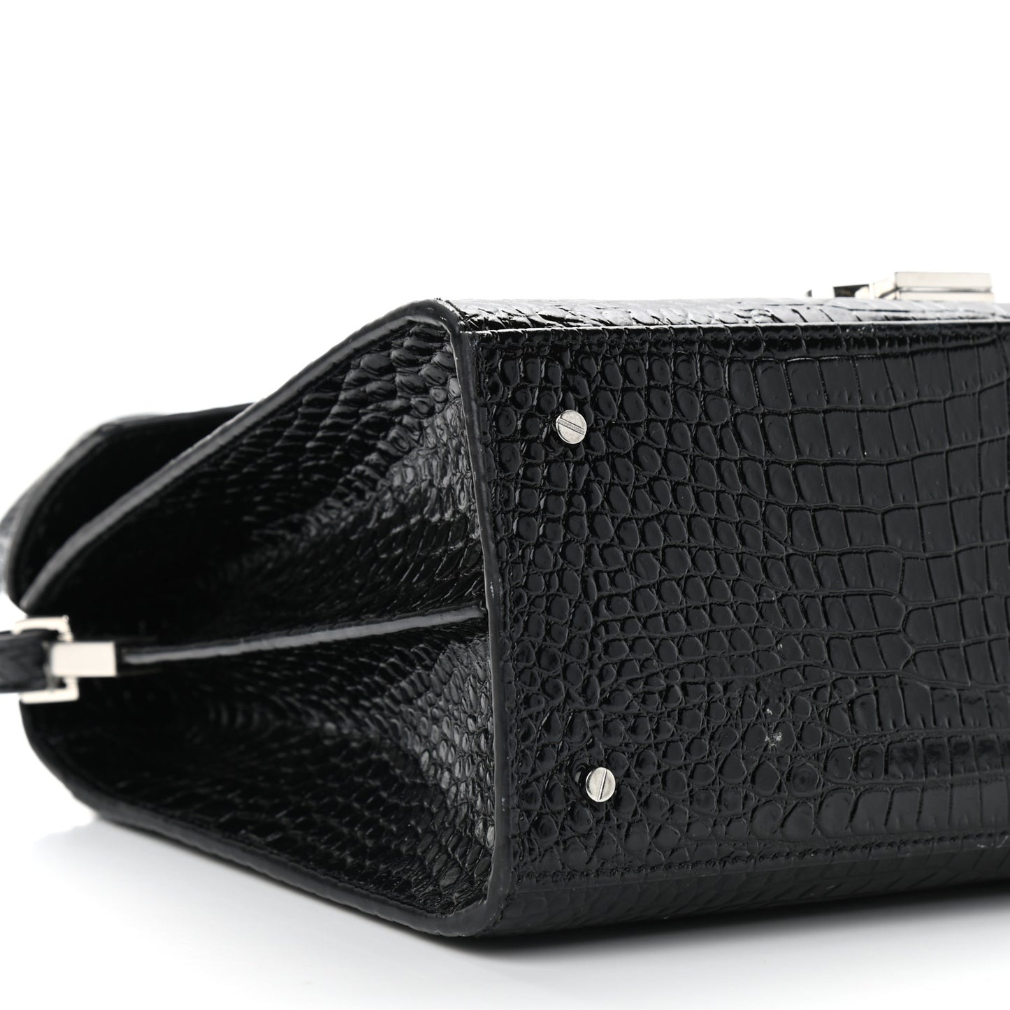Calfskin Crocodile Embossed Medium Classic Monogram Cassandra Top Handle Black Rouge Legion