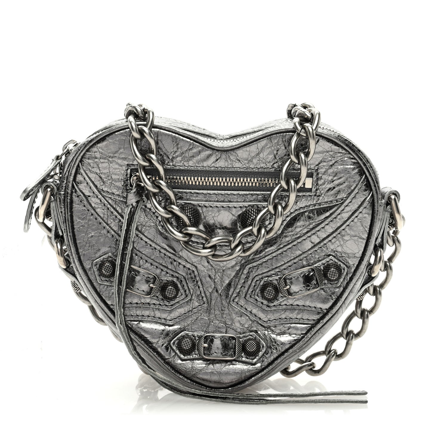 Metallic Agneau Arena Mini Le Cagole Heart Bag Silver