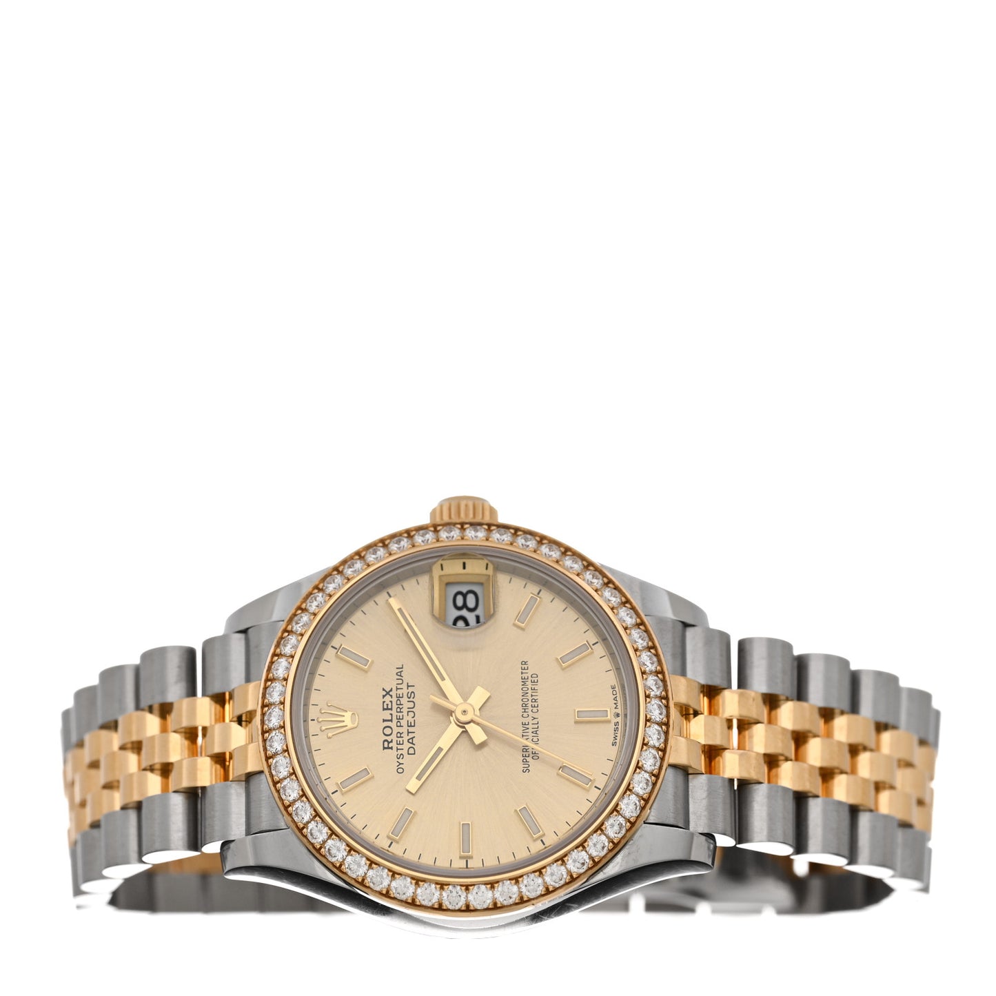 Stainless Steel 18K Yellow Gold Diamond Bezel 31mm Oyster Perpetual Datejust Watch Champagne 278383RBR