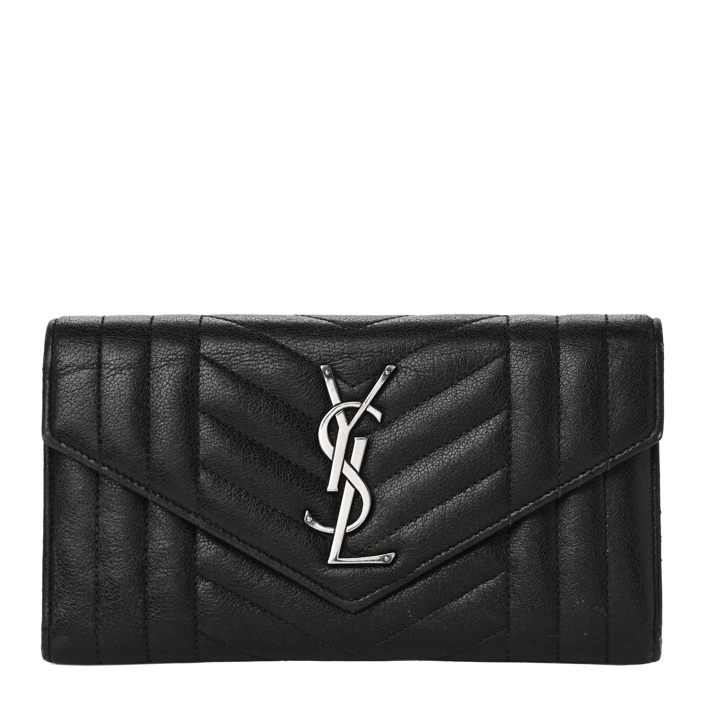 Lambskin Mixed Matelasse Quilted Large Monogram Envelope Wallet Black