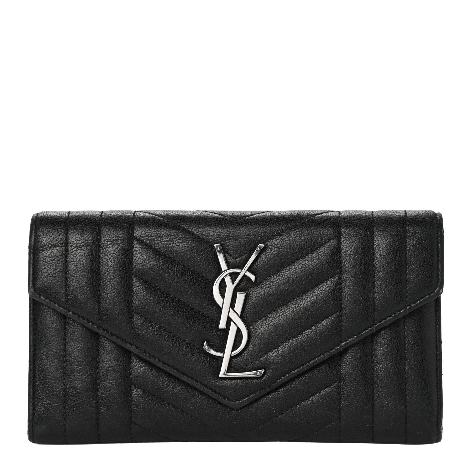 Saint Laurent Lambskin Mixed Matelasse Quilted Large Monogram Envelope Wallet Black 1 of 16