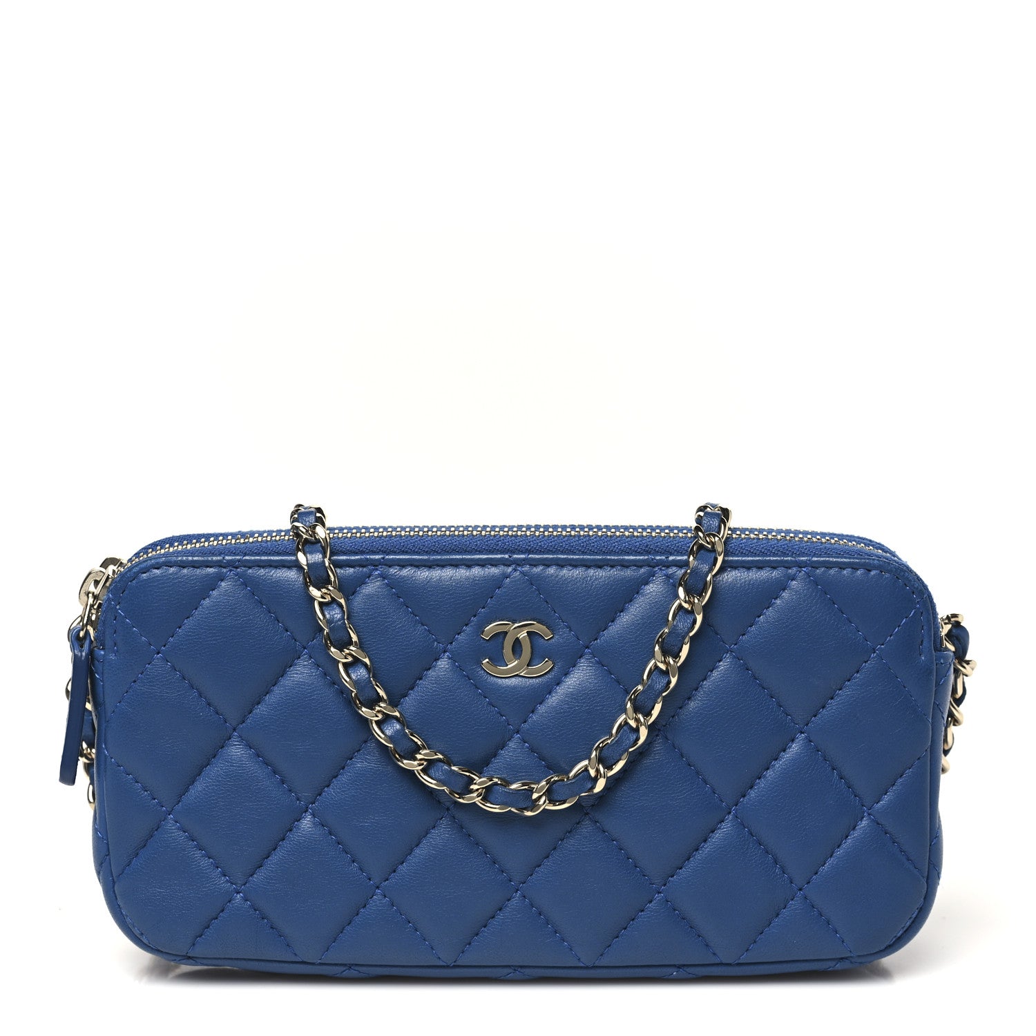 Chanel Lambskin Quilted Small Clutch With Chain Blue 1762424