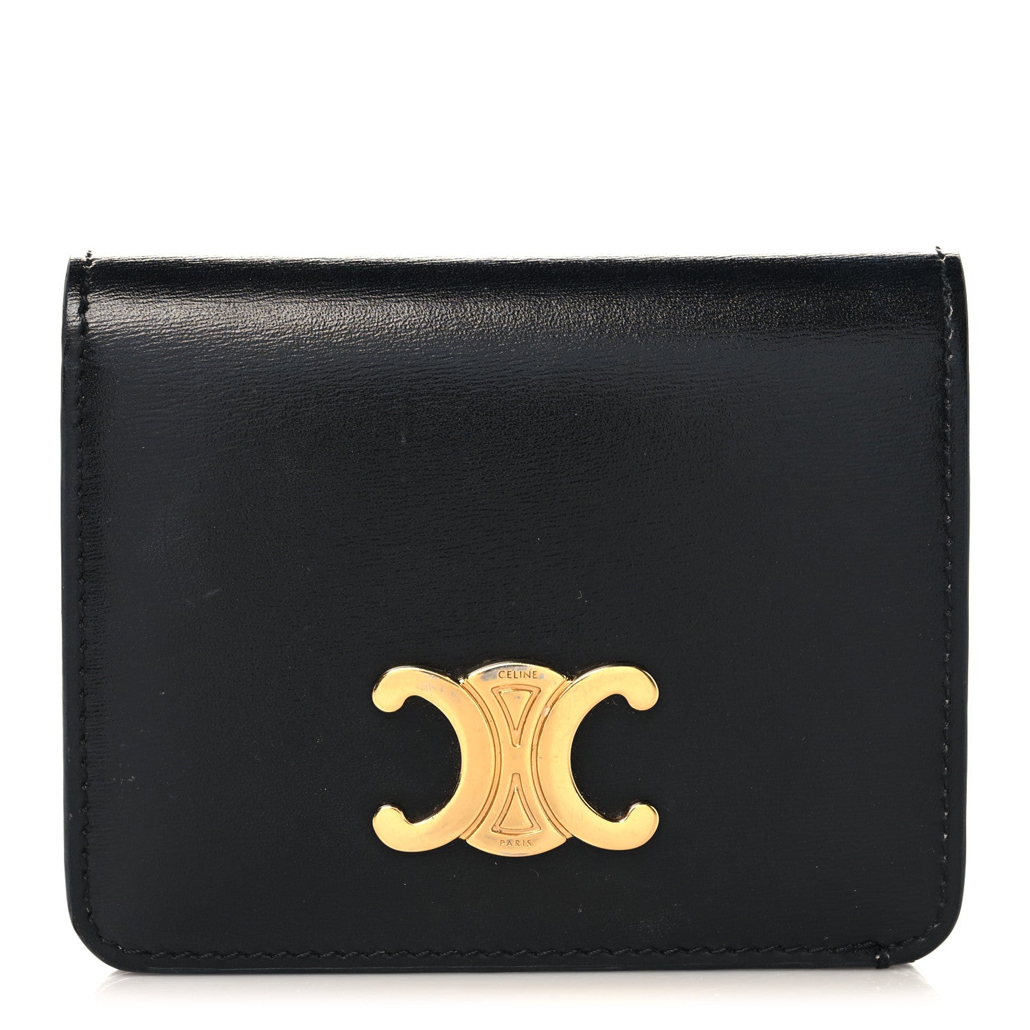 最終値下げ‼️CELINE ブラックレザーケース Celine Shiny Calfskin Triomphe Compact Wallet Black 1877826