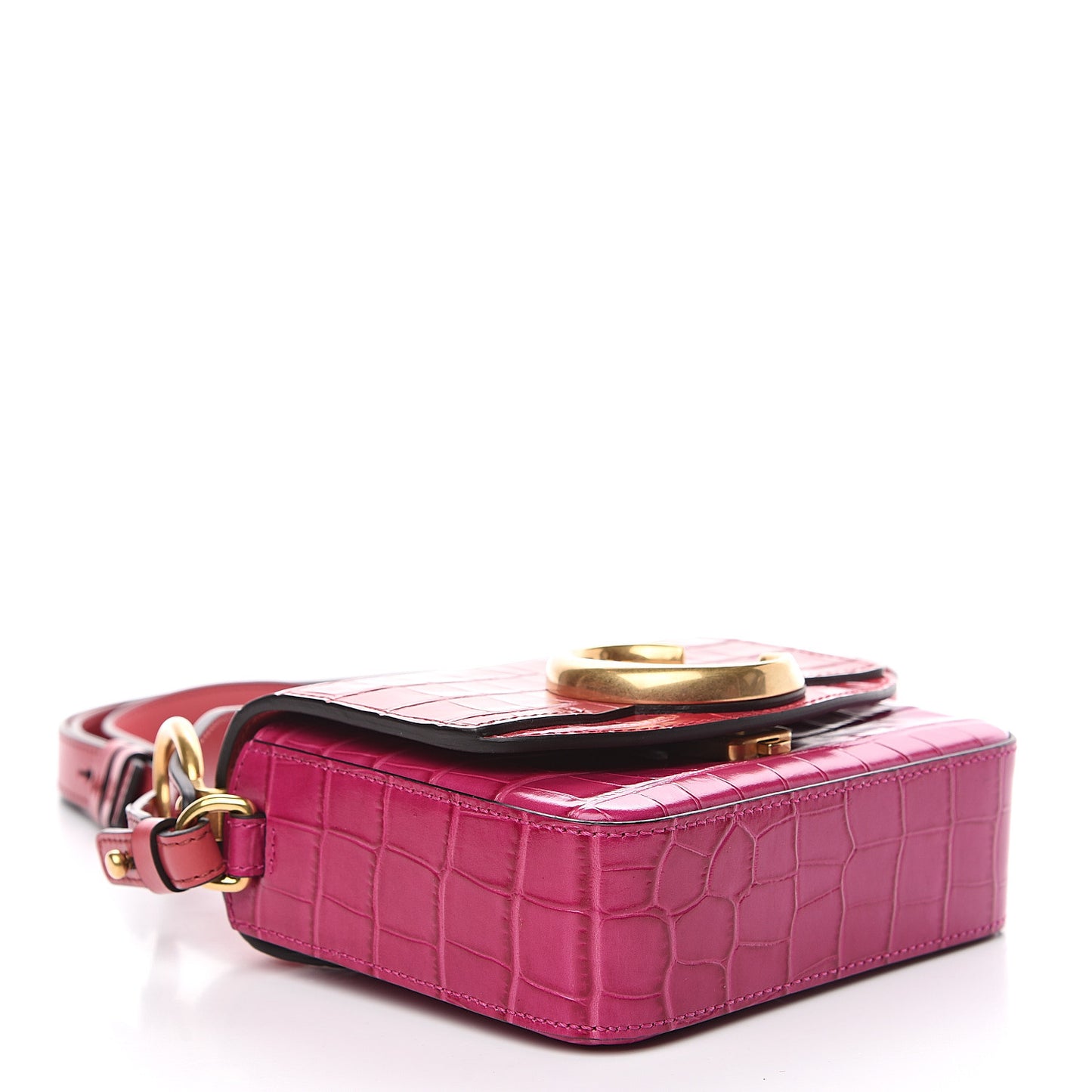 Calfskin Crocodile Embossed Mini C Double Carry Graphic Pink