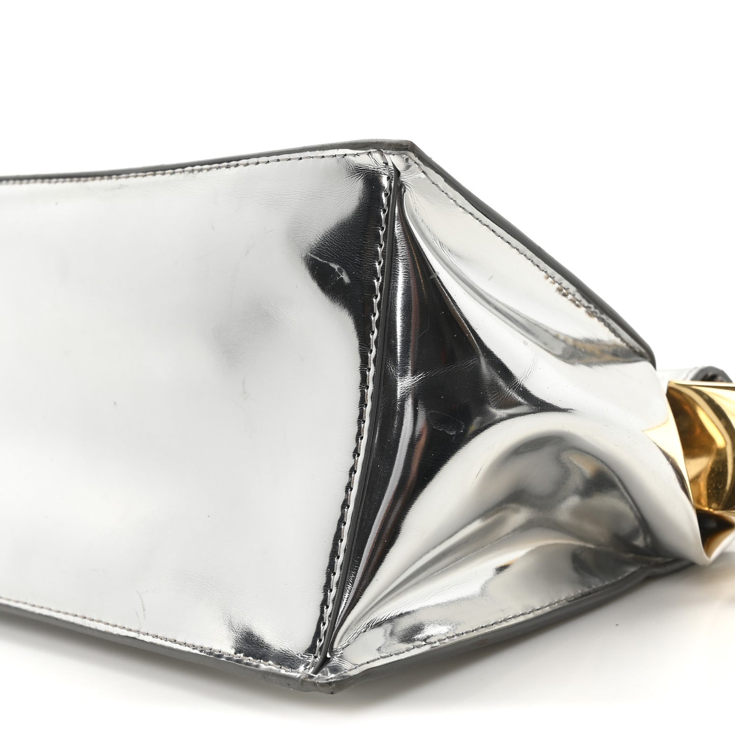 Metallic Patent Calfskin La Pochette Rond Carre Silver