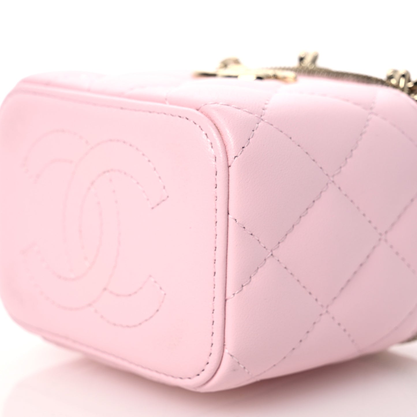 Lambskin Quilted Enamel Coco Mini Vanity Case With Chain Pink
