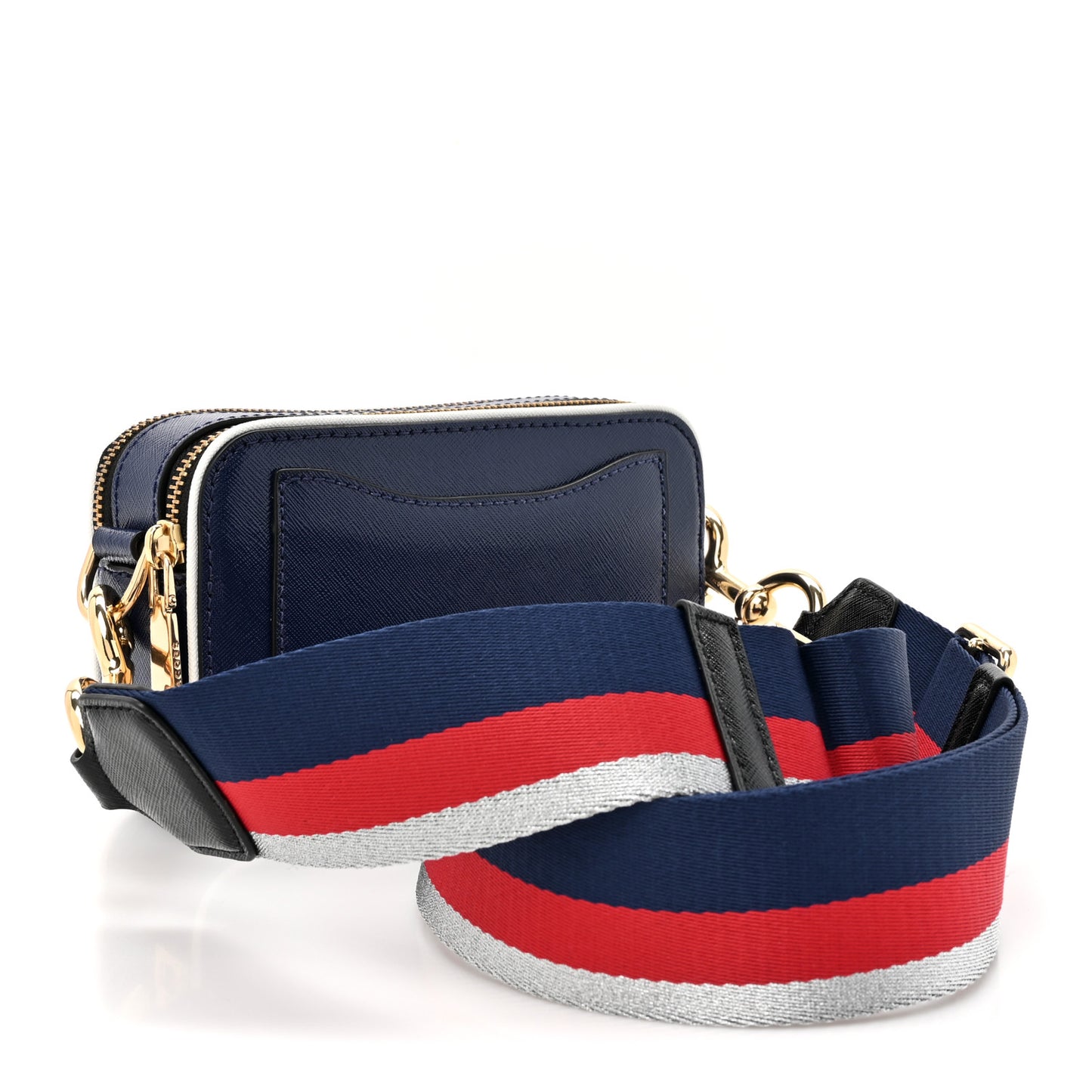 Glitter Calfskin Snake Embossed Snapshot Camera Bag Navy Silver Red