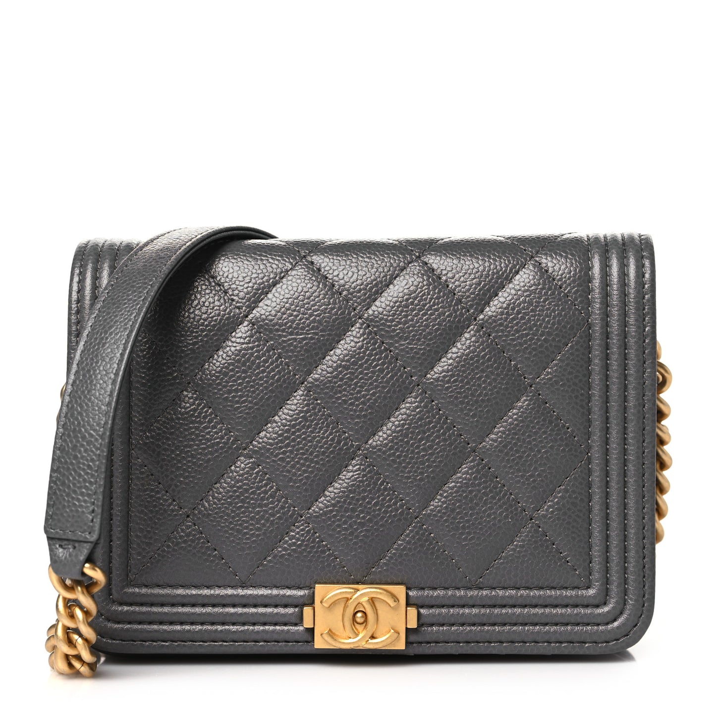 Caviar Quilted Mini Boy Wallet On Chain WOC Dark Gray