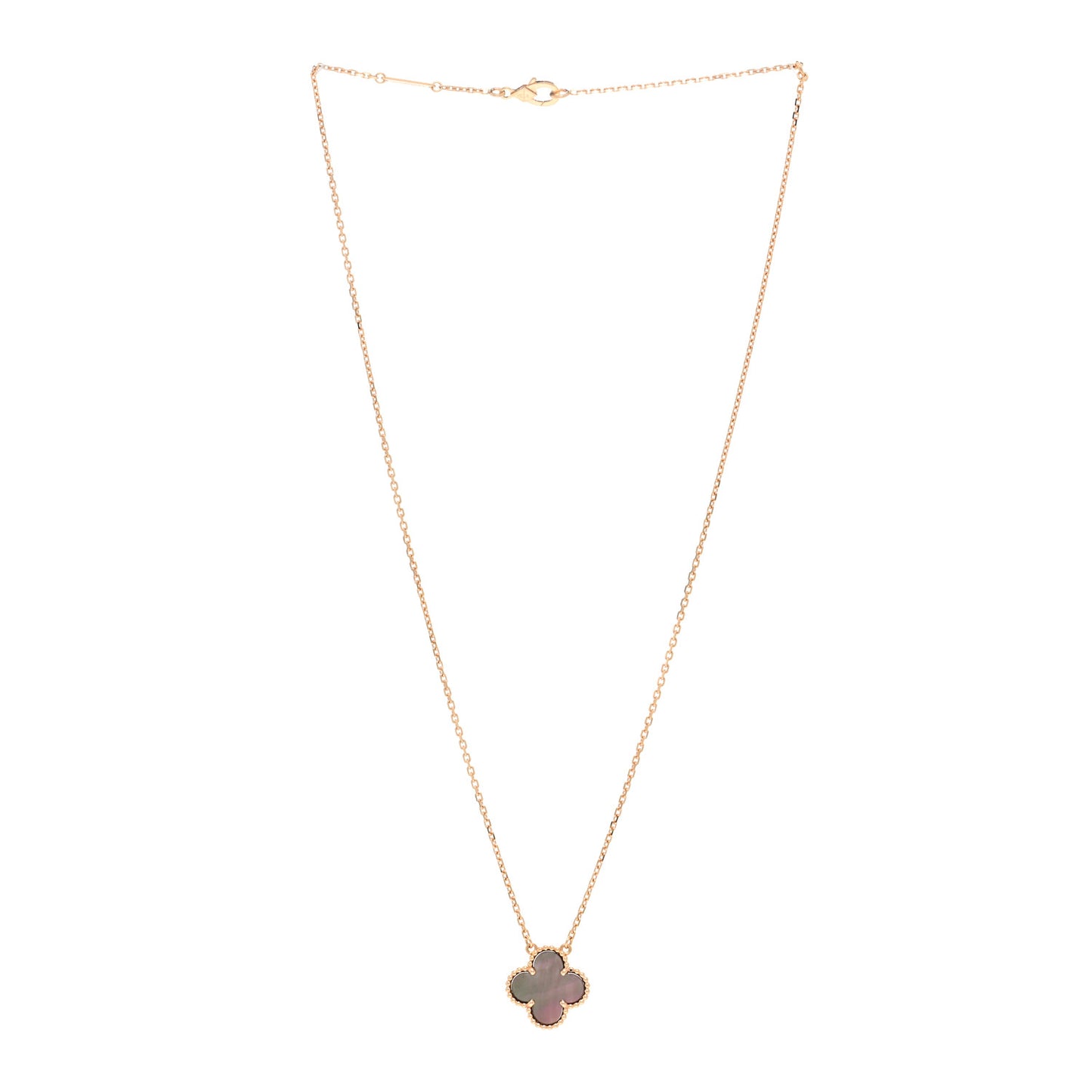 18K Rose Gold Gray Mother of Pearl Vintage Alhambra Pendant Necklace