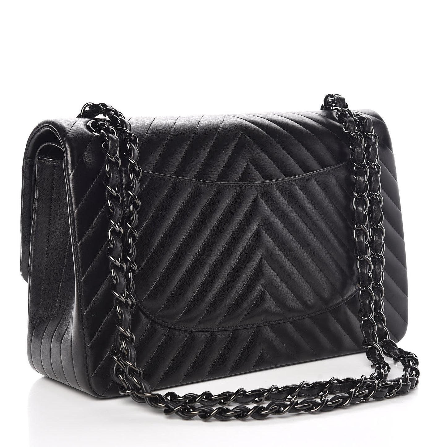 Lambskin Chevron Quilted Jumbo Double Flap So Black