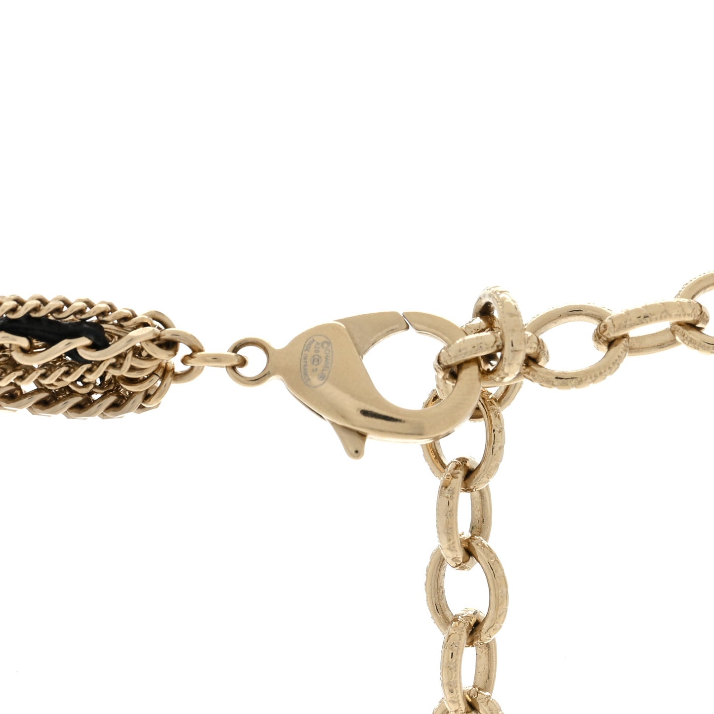 Lambskin Chain CC Multi Strand Necklace Gold Black