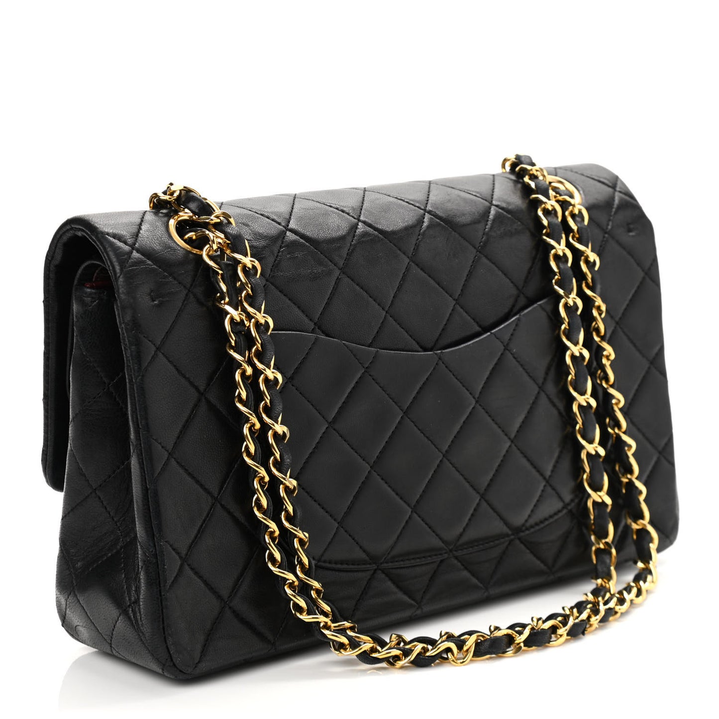Lambskin Quilted Medium Double Flap Black