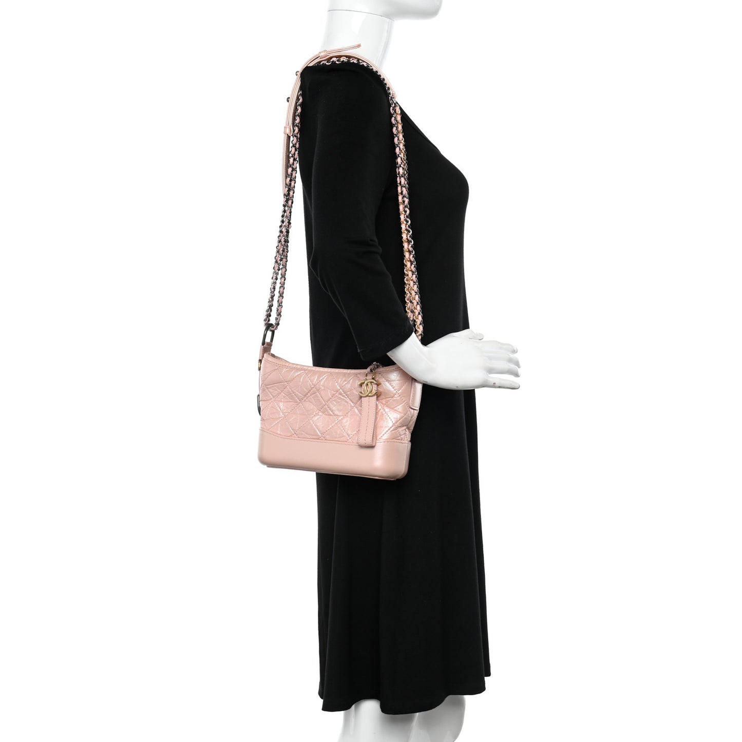 Iridescent Aged Calfskin Quilted Small Gabrielle Hobo Rose