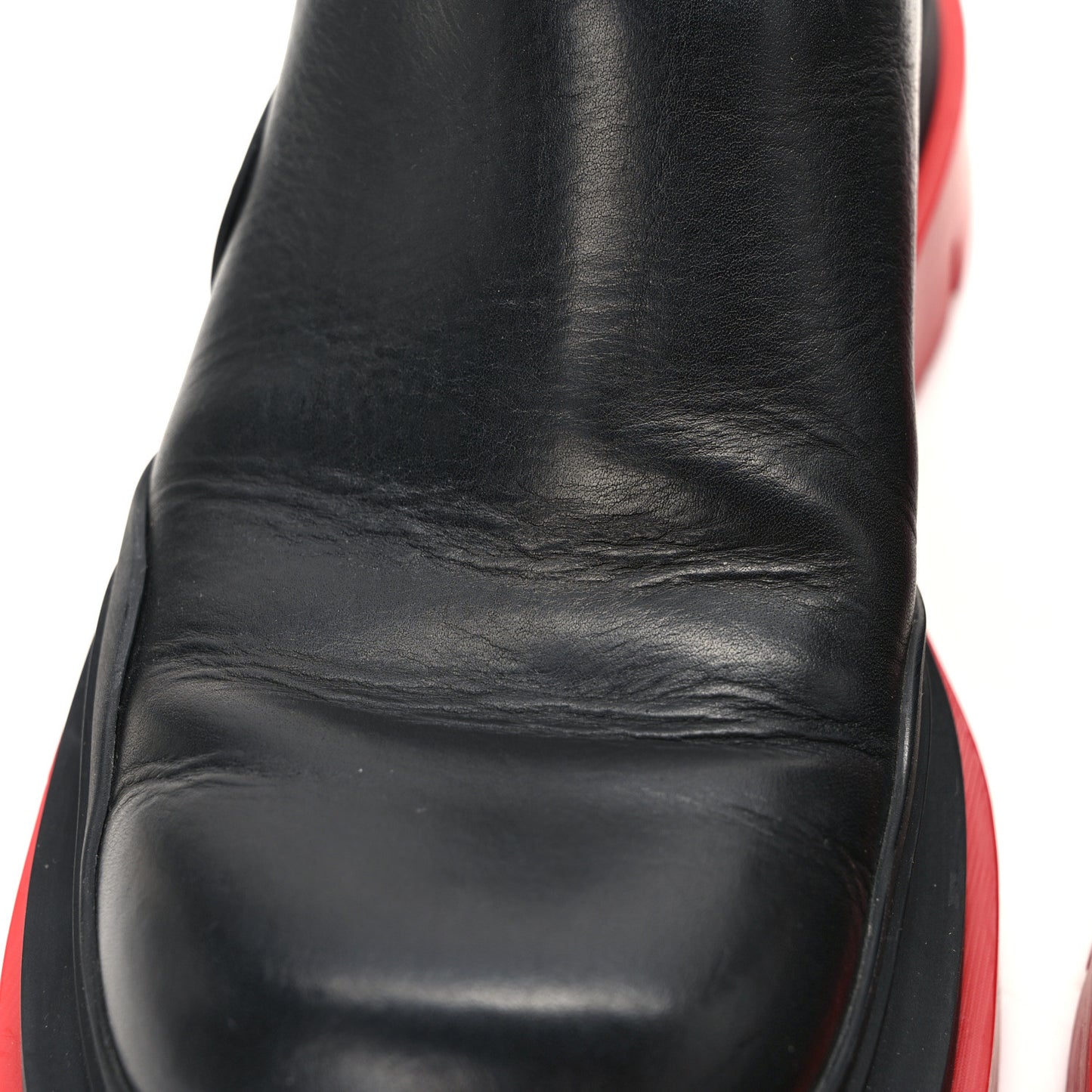 Calfskin Mens The Tire Cropped Chelsea Boots 40 Black Bright Red