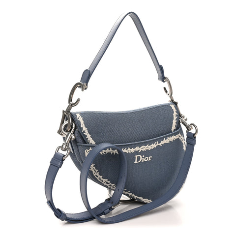 Cotton Canvas Embroidered Les Fleurs Du Mal Saddle Bag Blue
