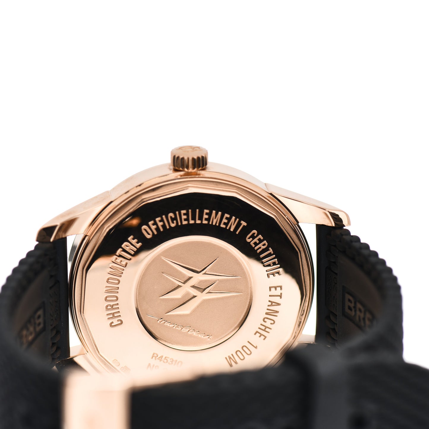 18K Rose Gold Rubber 43mm Transocean Automatic Watch Black R4531012