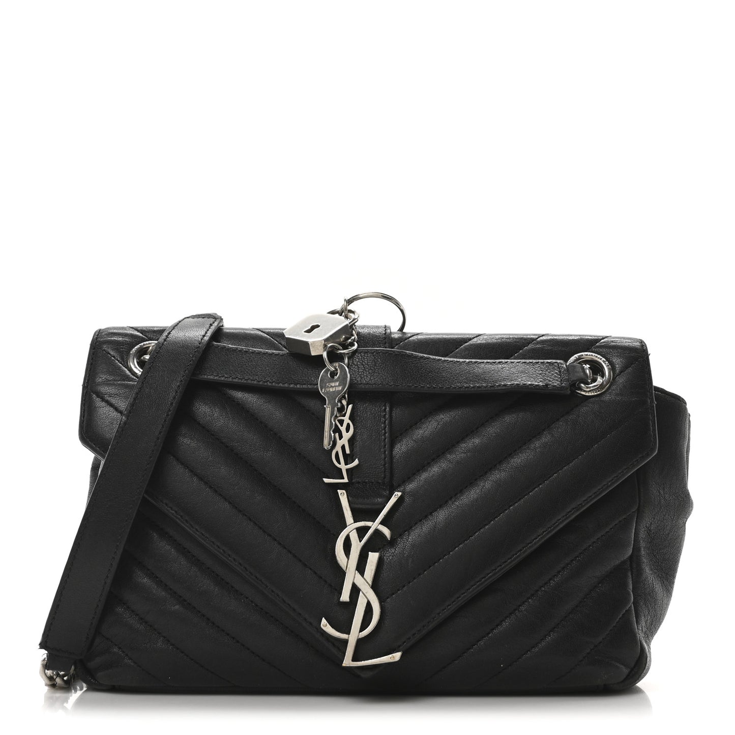 Sheepskin Matelasse Medium Monogram College Punk Chain Satchel Black