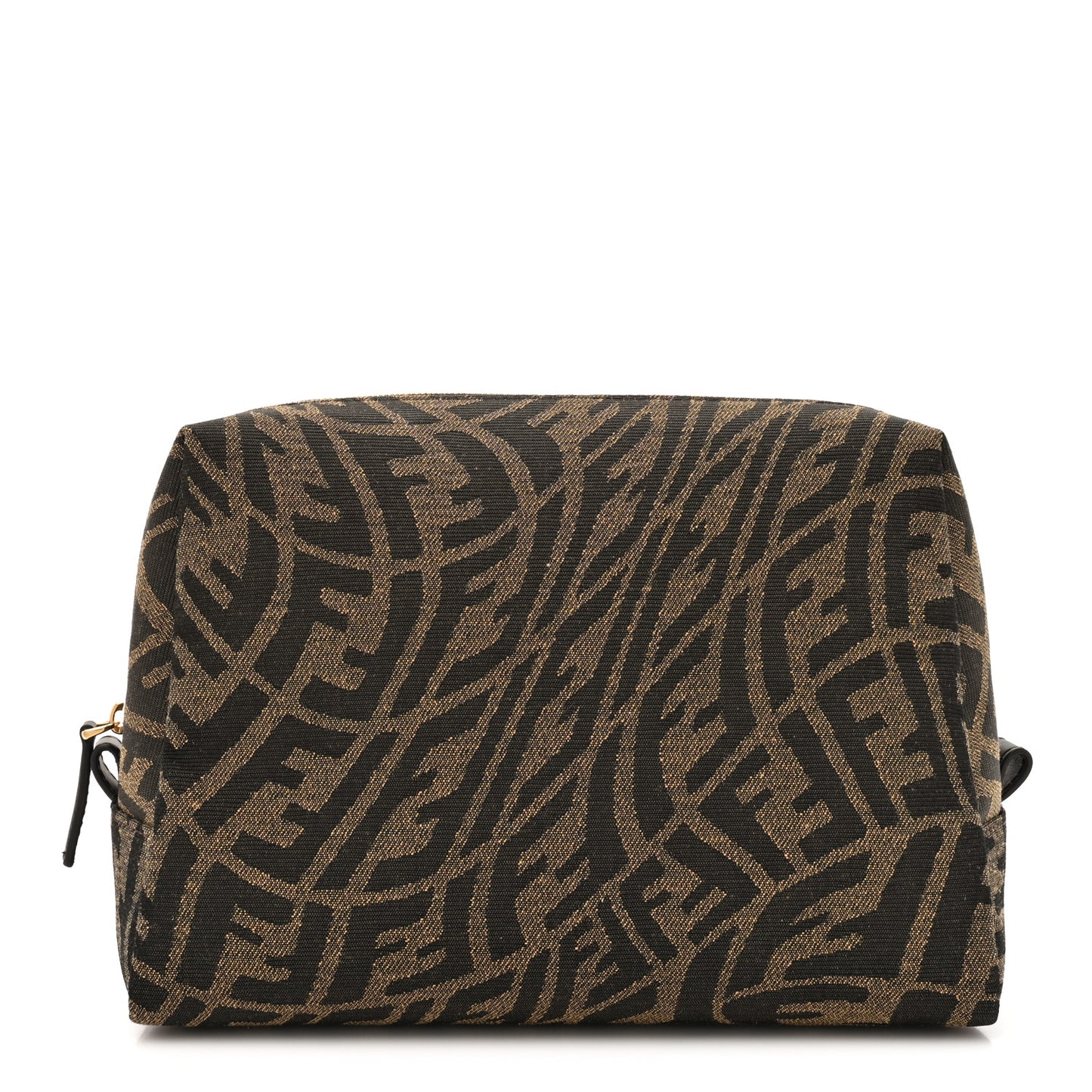 X SARAH COLEMAN Fabric Jacquard Vitello King FF Vertigo Medium Trapezoid Beauty Pouch Tobacco Moro Black